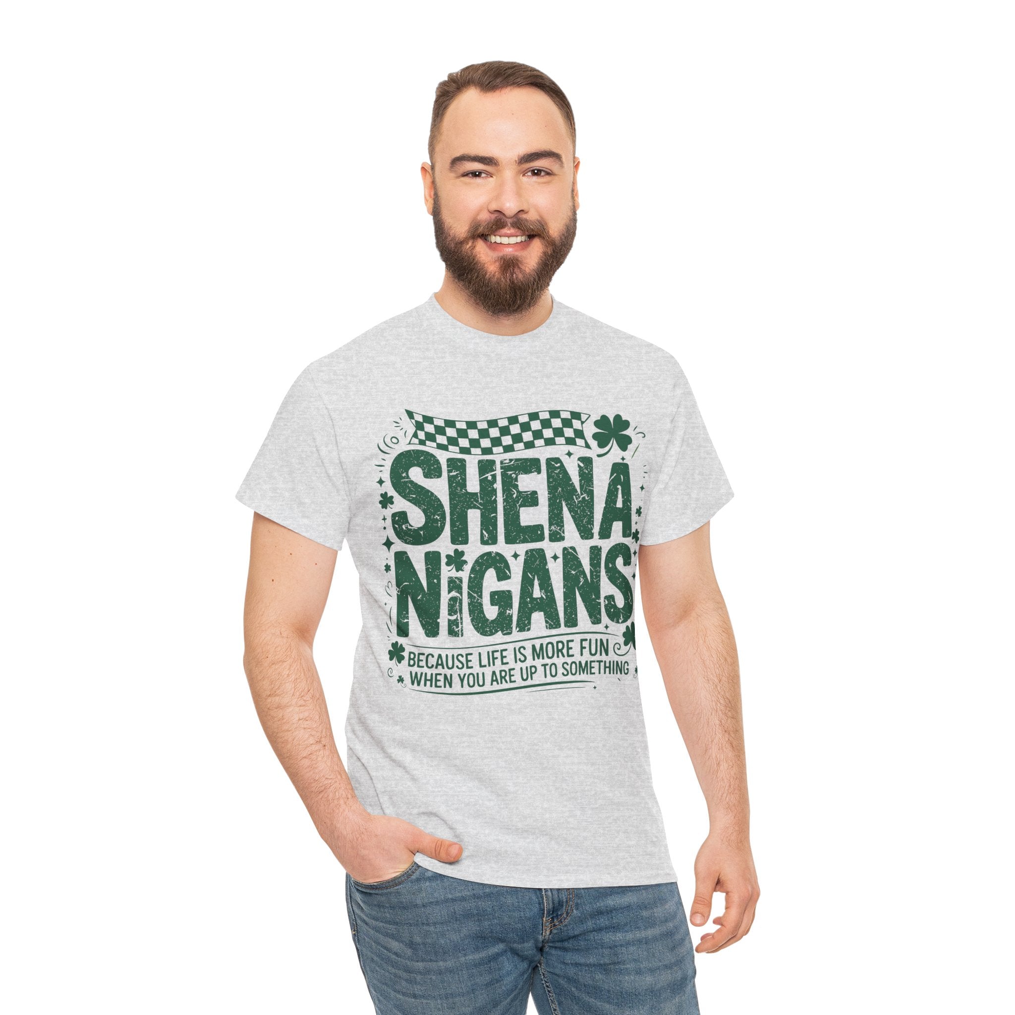 Shenanigans Clover Tee — Bright Green St. Patrick’s Day Shirt with Checkered Flag Unisex Cotton Tee