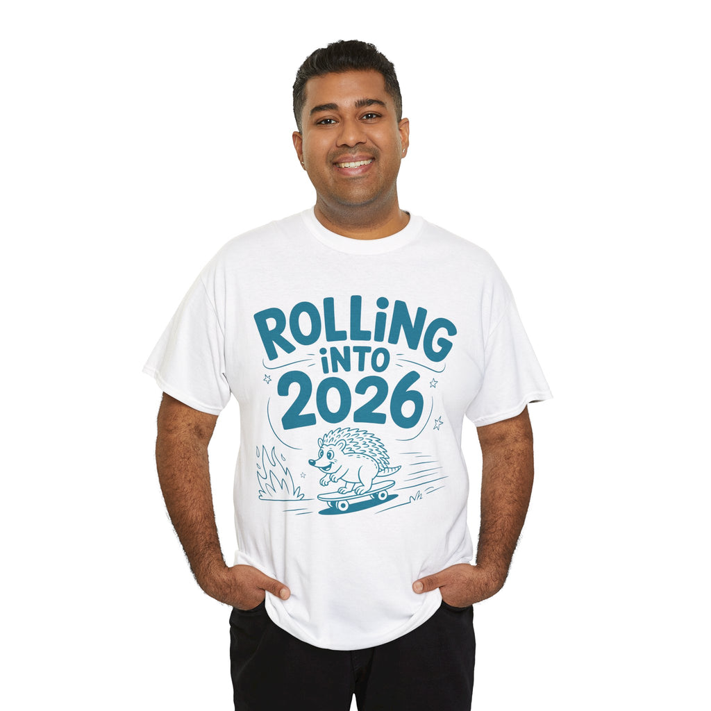 Rolling Into 2026 Hedgehog Skateboard Unisex Cotton Tee