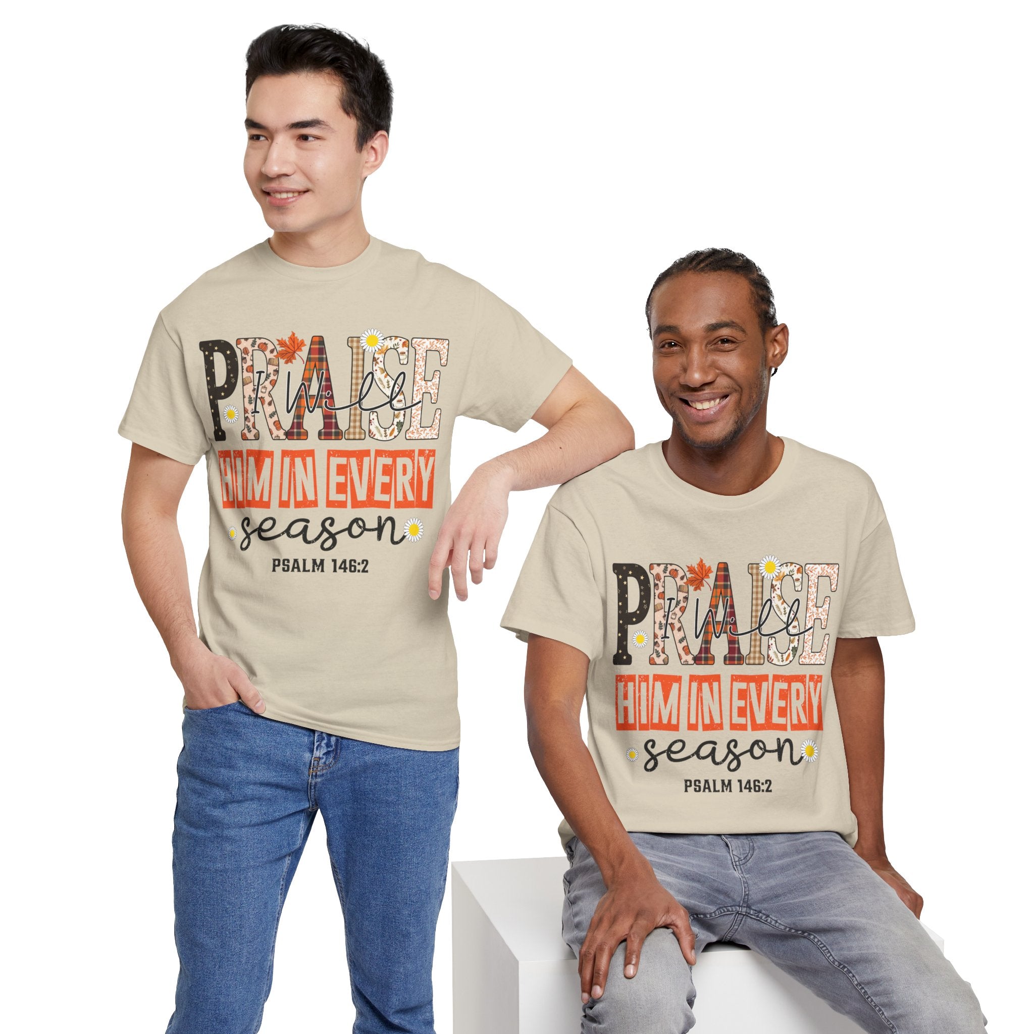 Praise Him In Every Tee — Fall Daisies & Leaf Floral Graphic Unisex Cotton T-Shirt