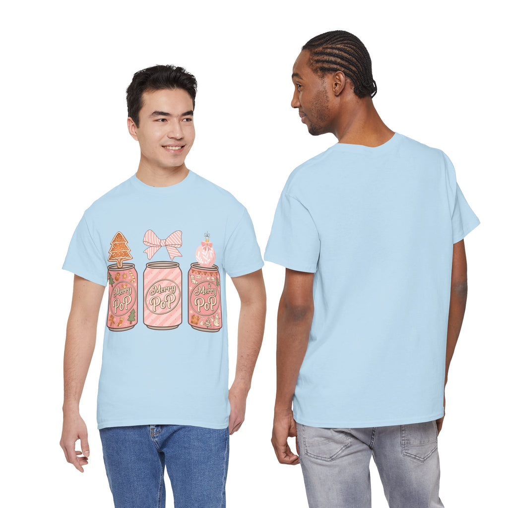 Merry Pop Christmas Soda Can Tee — Pastel Holiday Graphic Unisex Cotton T-Shirt