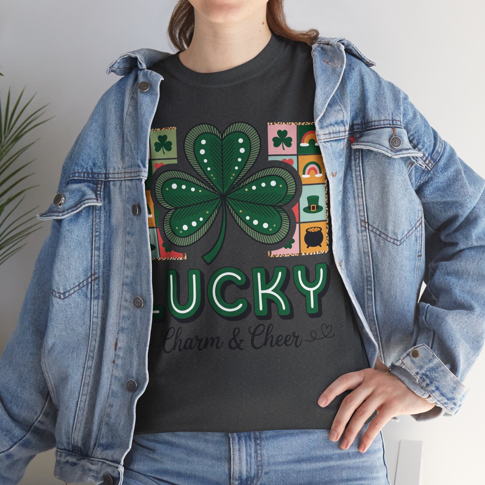 Lucky Charm & Cheer Clover Tee — Patchwork St. Patrick’s Day Unisex Cotton T-Shirt