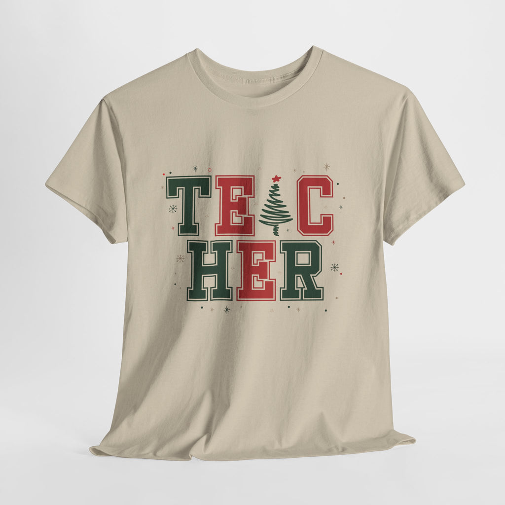 Teacher Christmas Varsity T-Shirt — Red & Green Holiday Unisex Cotton Tee
