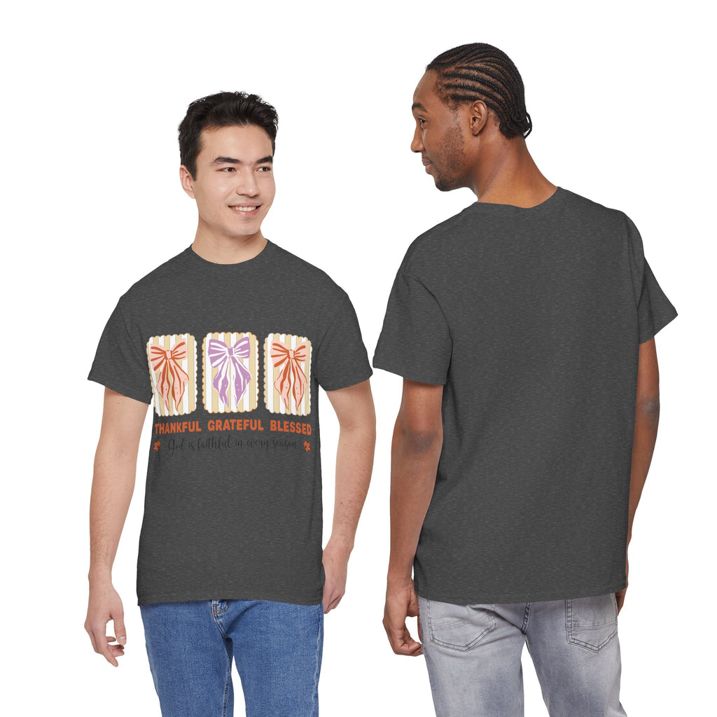 Thankful Grateful Blessed Fall Tee — God Is Faithful Pastel Bows..Unisex Cotton Tee