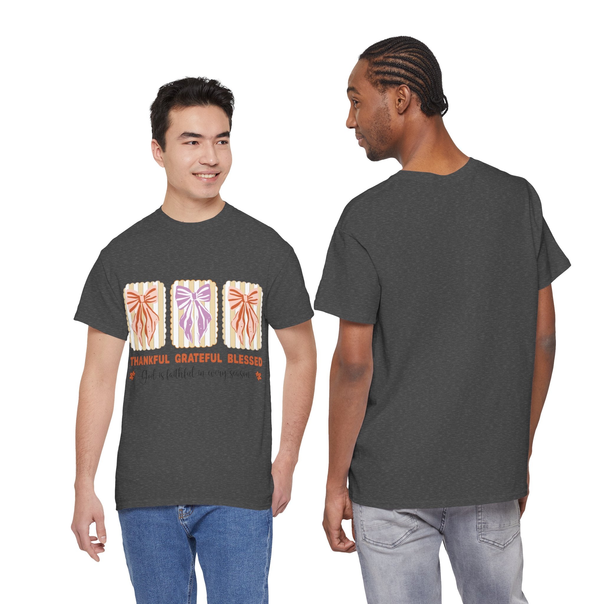 Thankful Grateful Blessed Fall Tee — God Is Faithful Pastel Bows..Unisex Cotton Tee