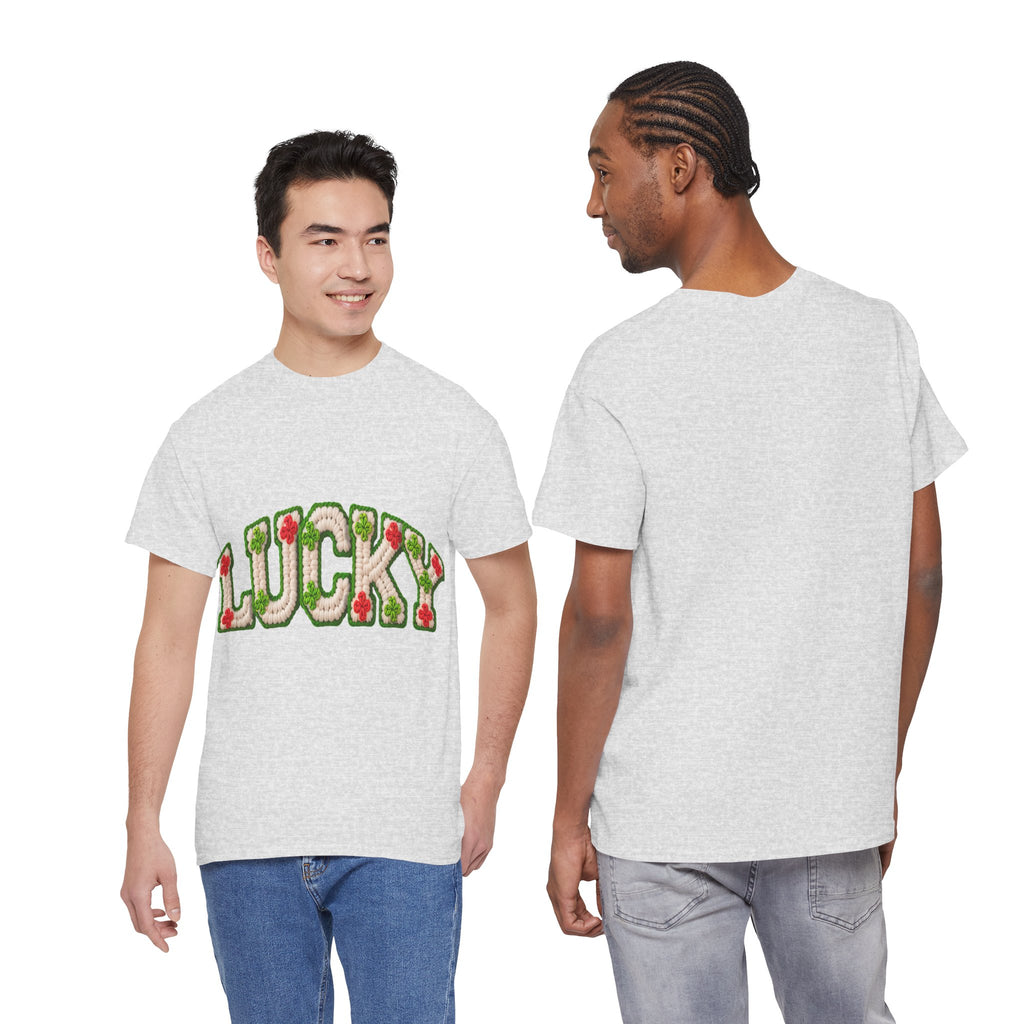 Lucky Crochet Clover T-Shirt — Faux-Yarn Embroidered St. Patrick’s Unisex Cotton Tee