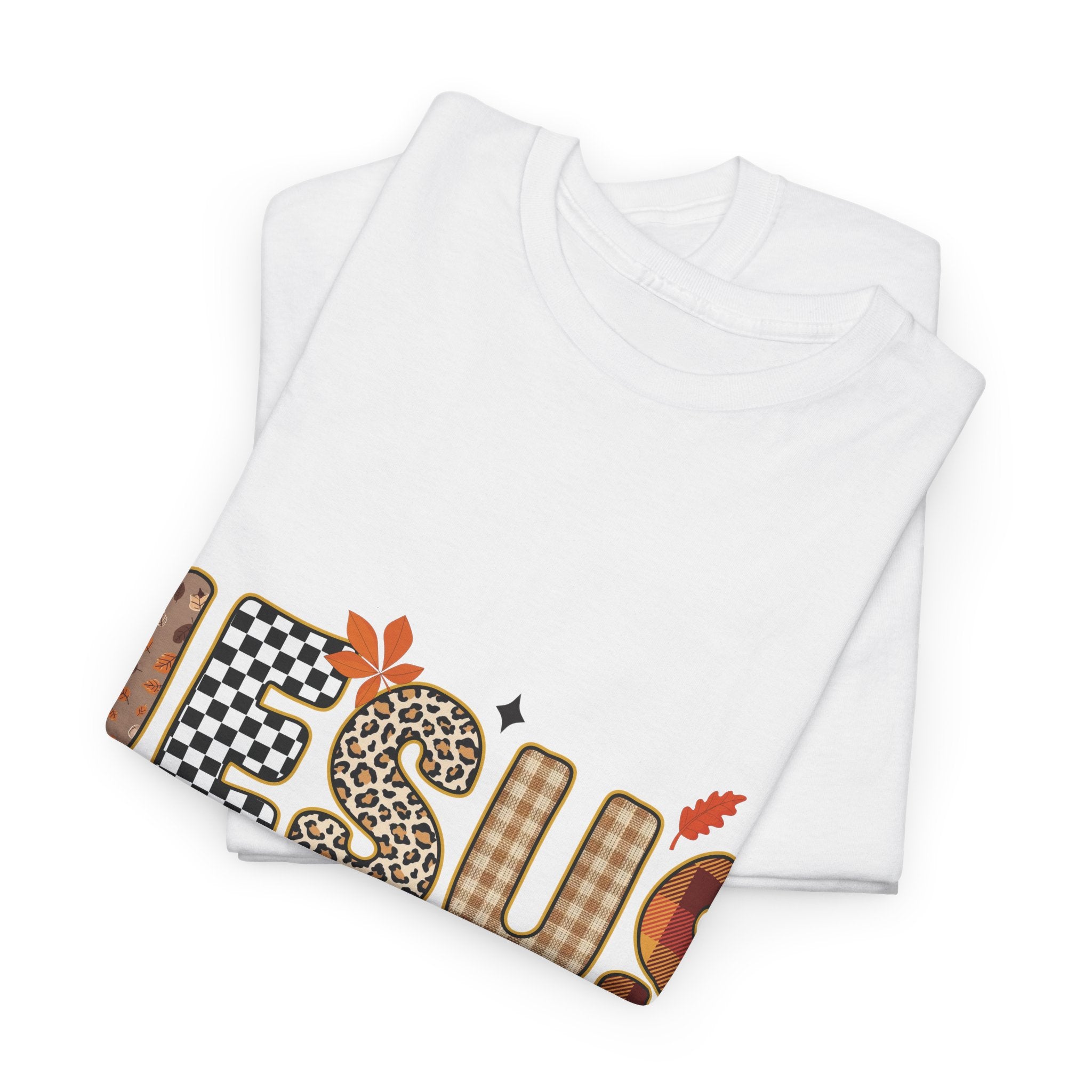 Jesus Is My Favorite Season Tee — Autumn Plaid & Leopard Lettering Unisex Cotton Tee