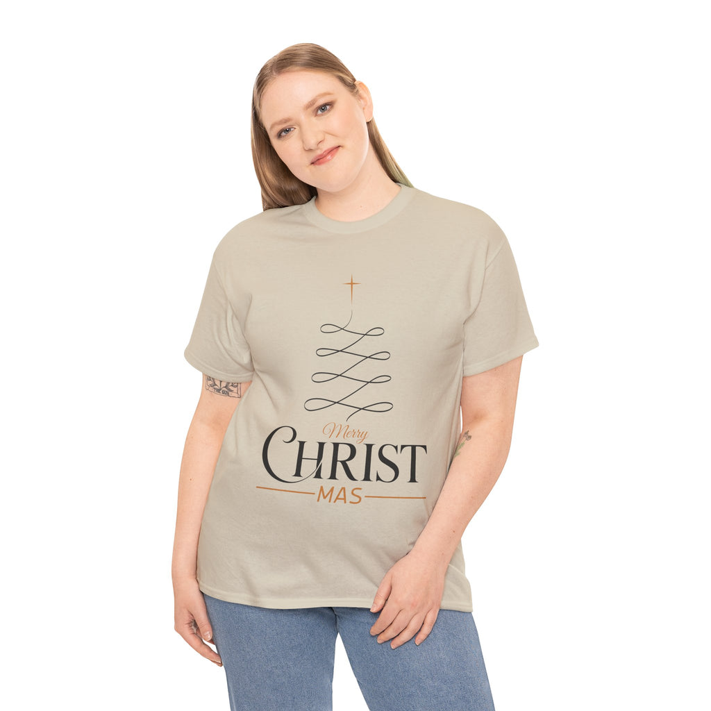 Merry Christmas Gold Cross Tree Unisex Cotton Tee
