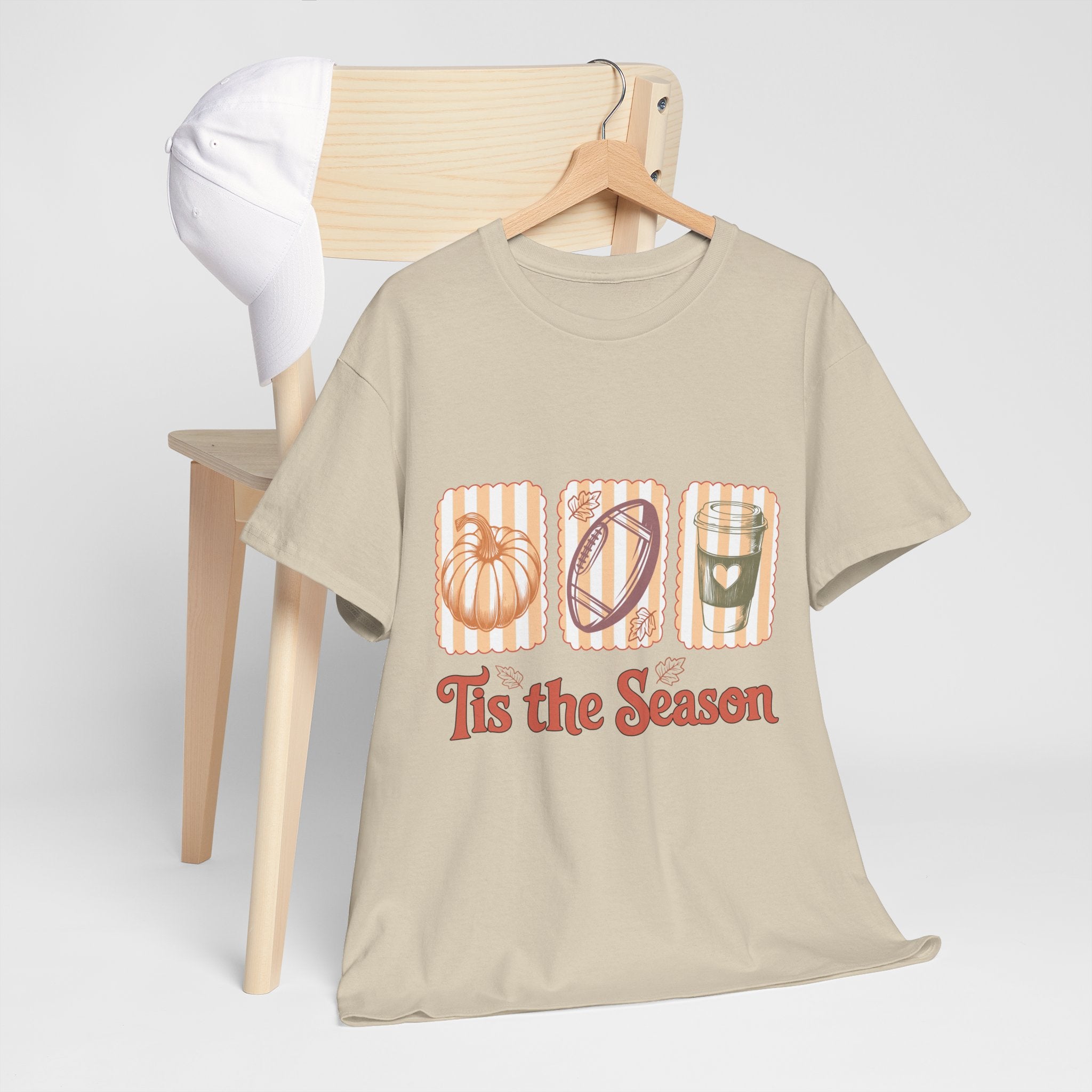 Tis the Season Pumpkin, Football & Coffee Fall Unisex Cotton T-Shirt