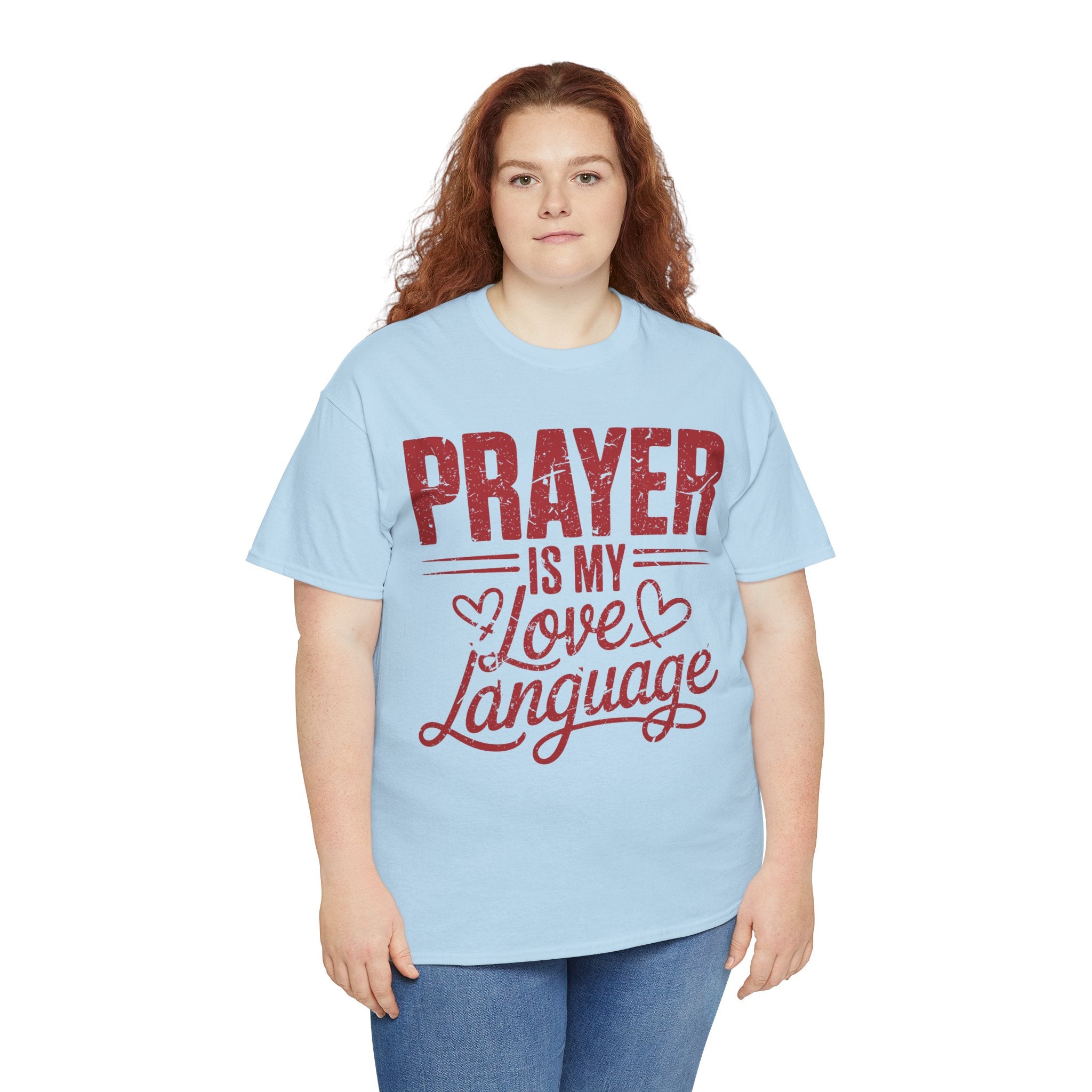 Prayer Is My Love Language T-Shirt — Faith-Inspired Red Hearts Unisex Cotton Tee