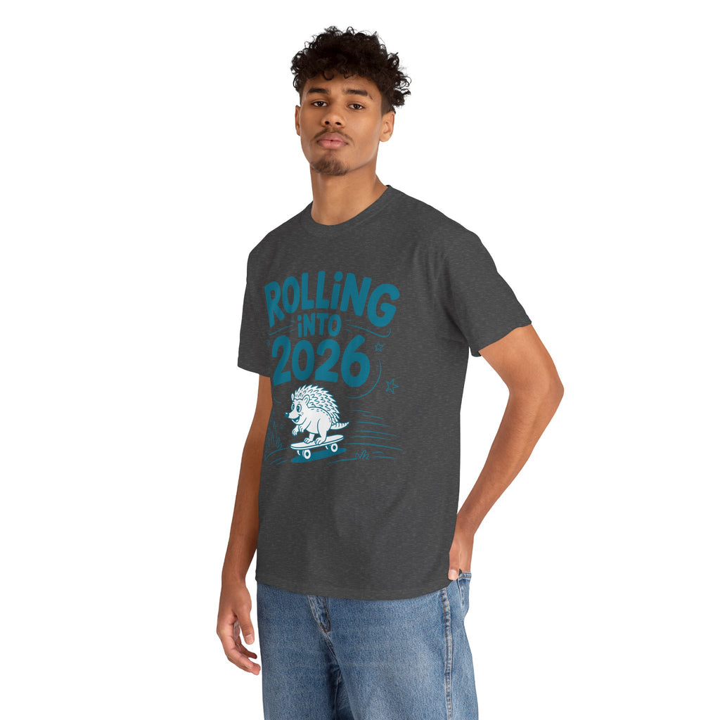 Rolling Into 2026 Hedgehog Skateboard Unisex Cotton Tee