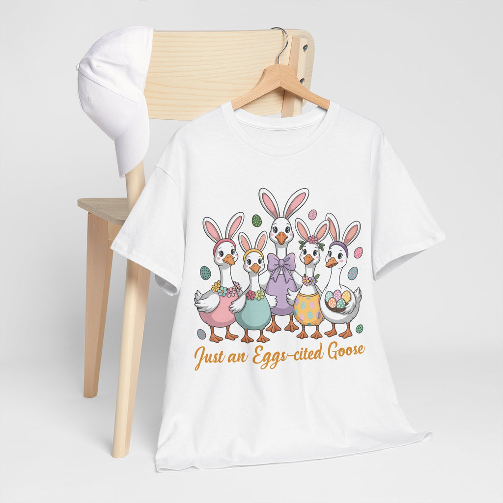 Just an Eggs-cited Goose Easter Tee — Funny Geese in Bunny Ears Unisex Cotton Tee