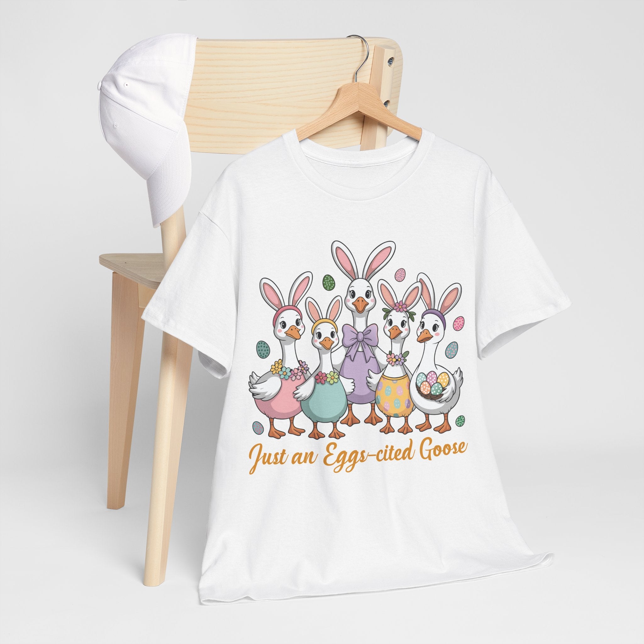 Just an Eggs-cited Goose Easter Tee — Funny Geese in Bunny Ears Unisex Cotton Tee