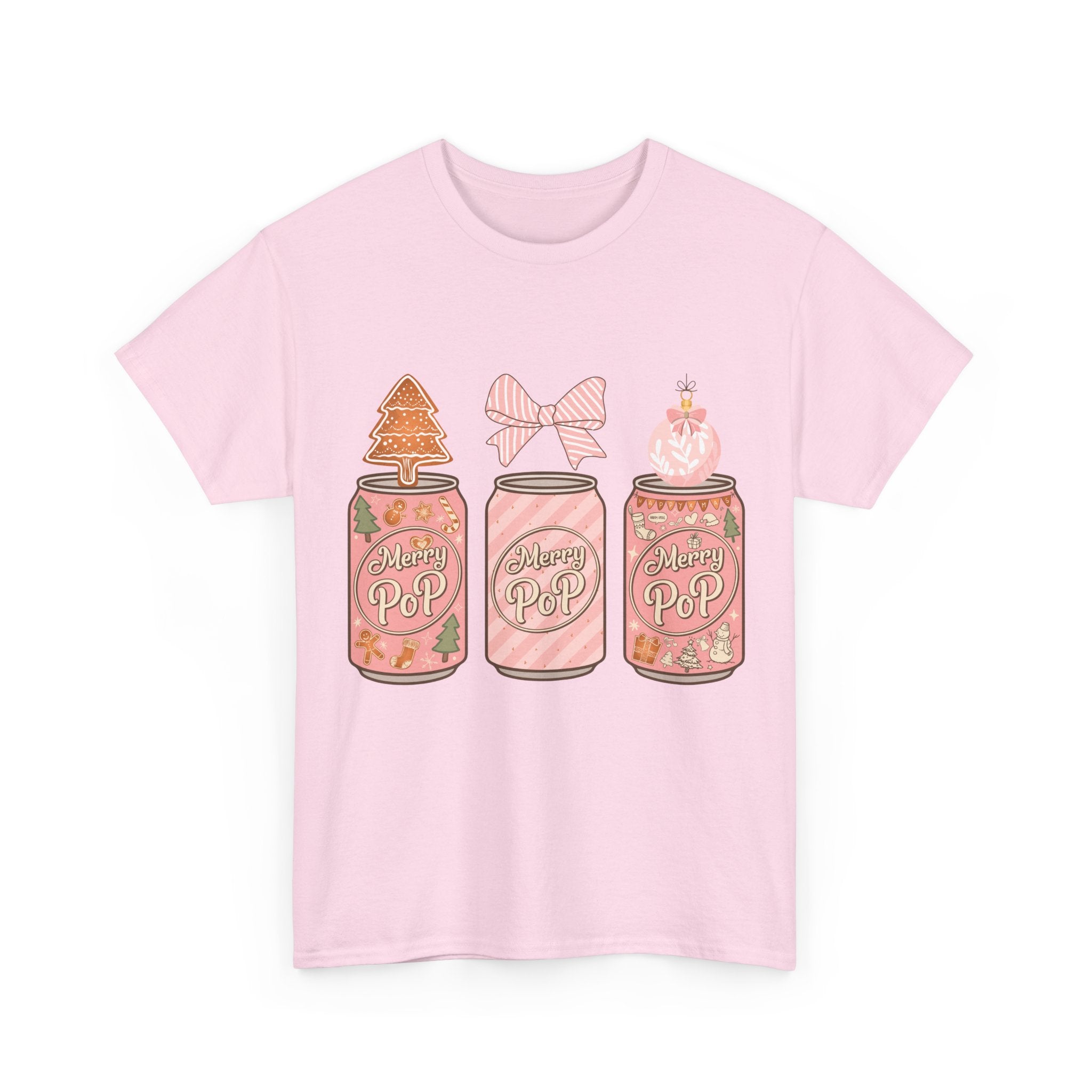 Merry Pop Christmas Soda Can Tee — Pastel Holiday Graphic Unisex Cotton T-Shirt