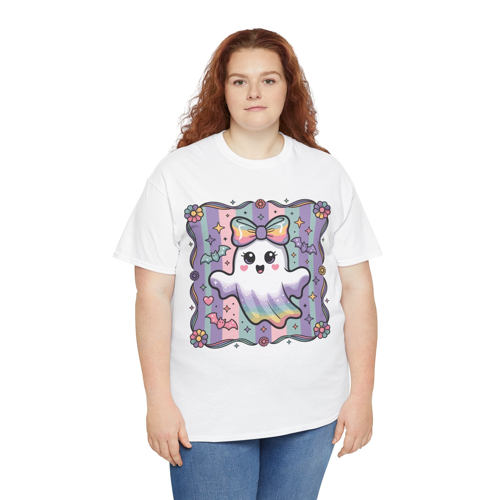 Pastel Ghost Rainbow Bow Unisex Cotton Tee