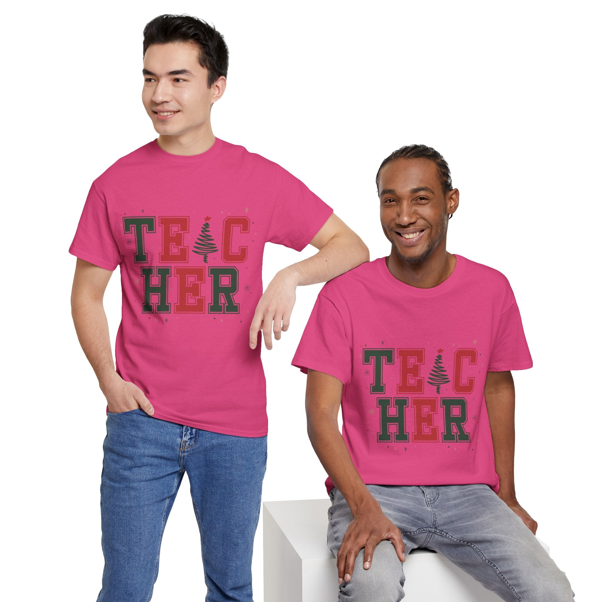Teacher Christmas Varsity T-Shirt — Red & Green Holiday Unisex Cotton Tee