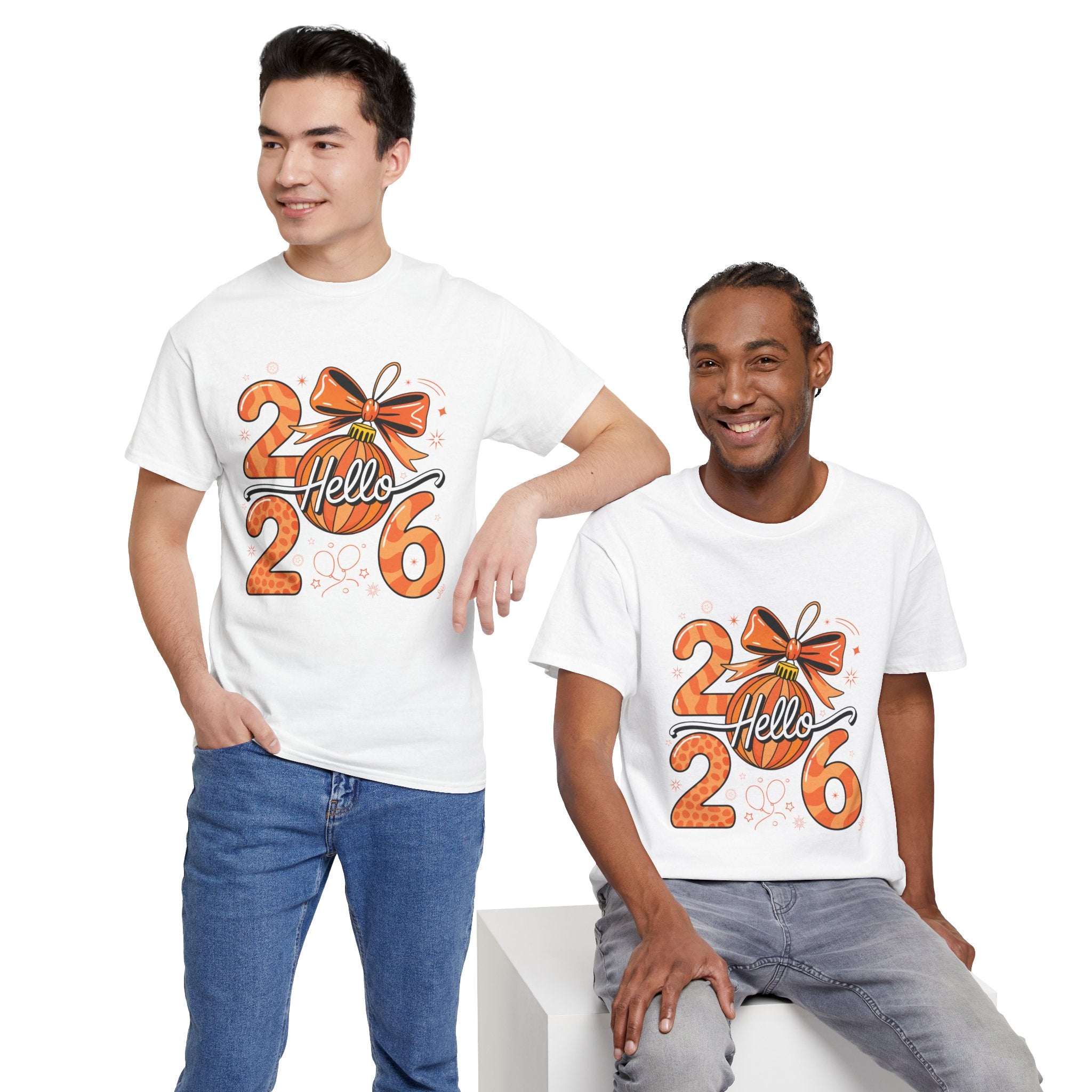 Hello 2026 Christmas Ornament Tee — Festive Orange Holiday Unisex Cotton T-Shirt