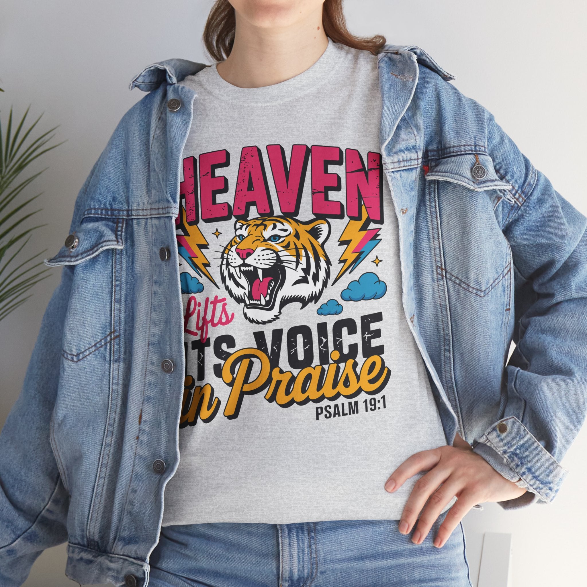 Psalm 19:1 Tiger Praise T-Shirt — Bold Christian Roaring Tiger Graphic.Unisex Cotton Tee