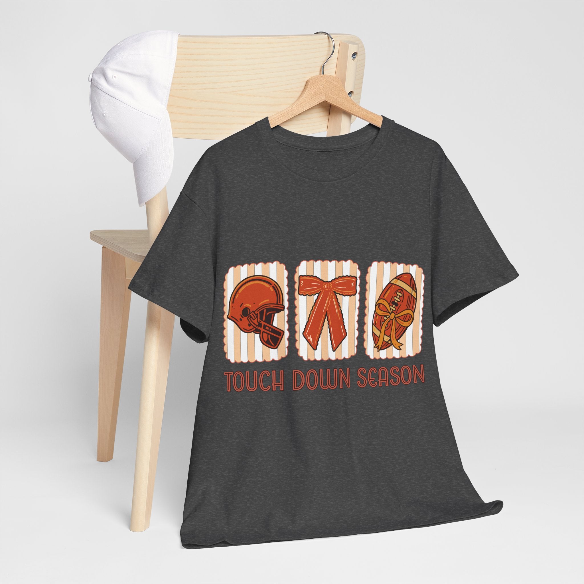 Touch Down Season Football Tee — Striped Fall Helmet & Bow Design Unisex Cotton Tee