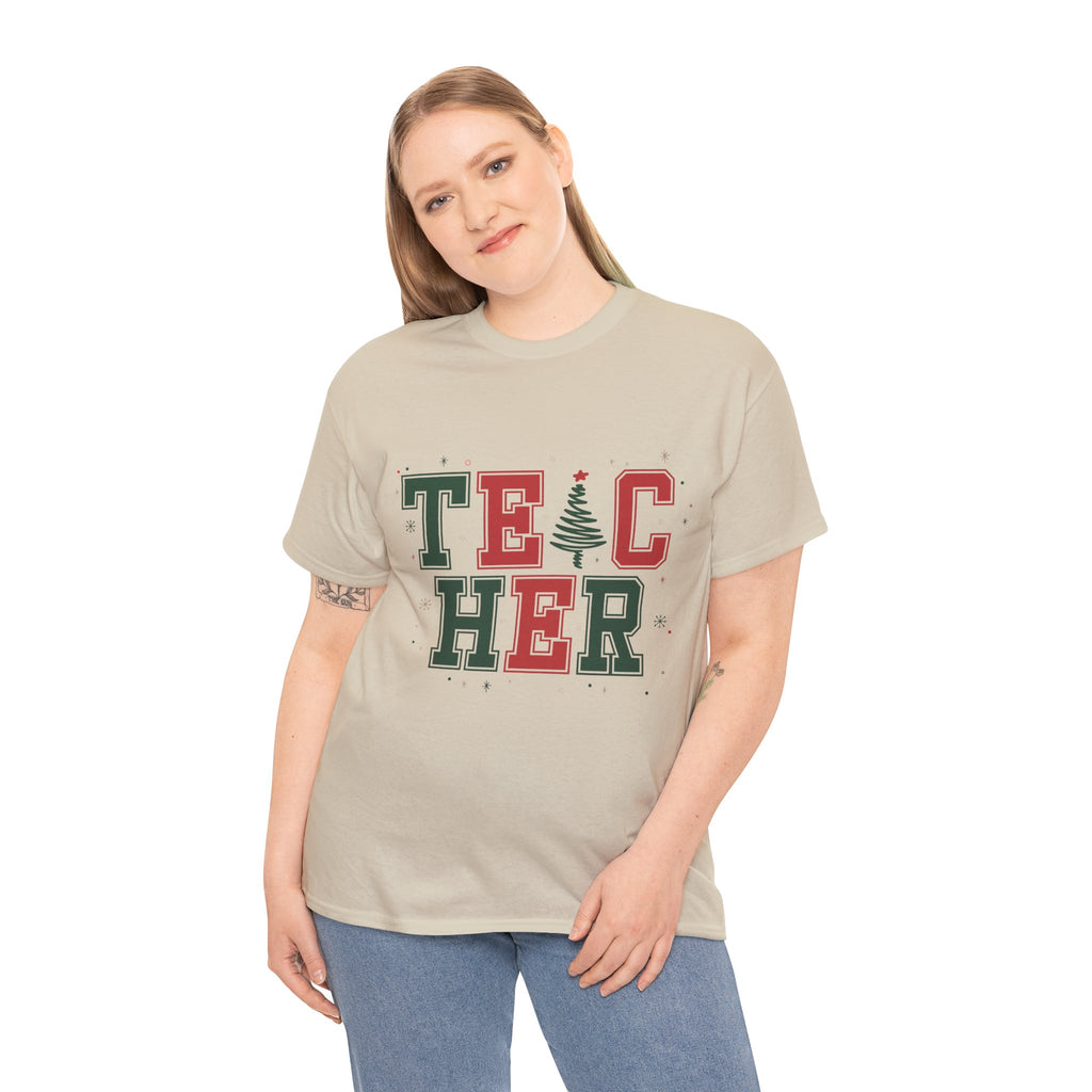 Teacher Christmas Varsity T-Shirt — Red & Green Holiday Unisex Cotton Tee
