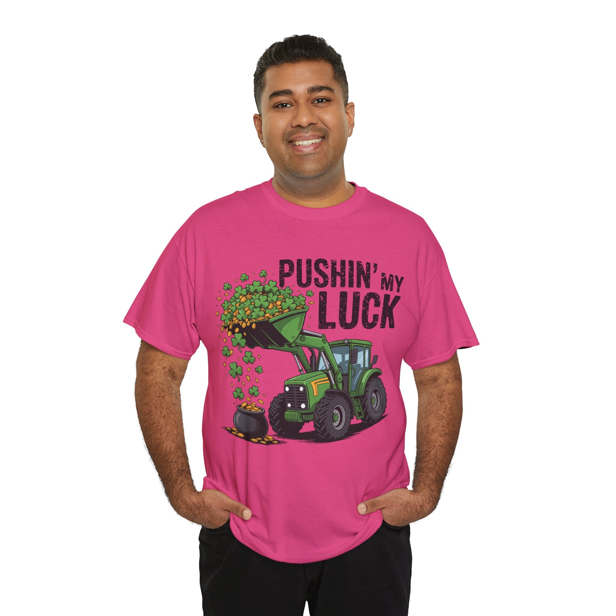 Pushin' My Luck Shamrock Tractor Tee — St. Patrick's Day Unisex Cotton T-Shirt