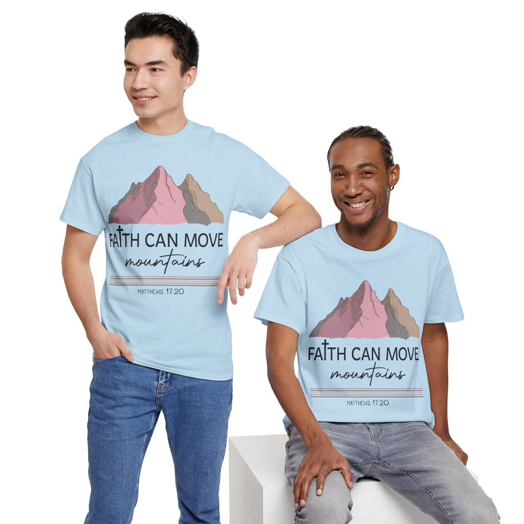 Faith Can Move Mountains Mountain Tee — Pastel Inspirational Christian Unisex Cotton T-Shirt