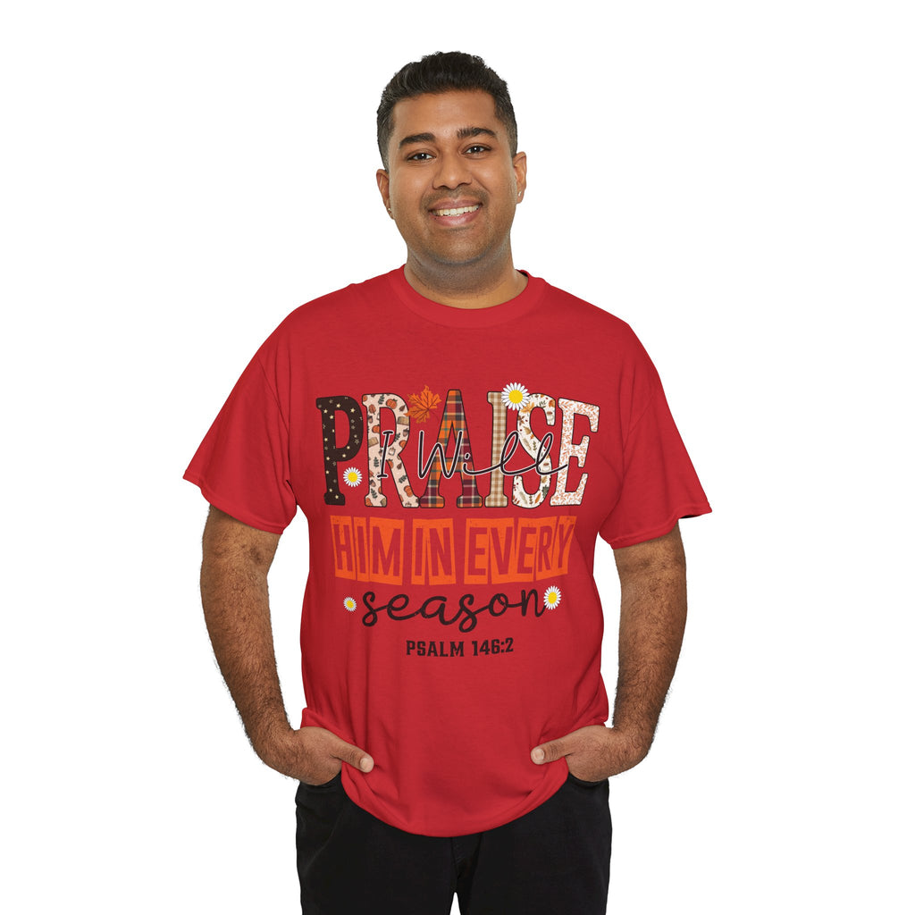 Praise Him In Every Tee — Fall Daisies & Leaf Floral Graphic Unisex Cotton T-Shirt