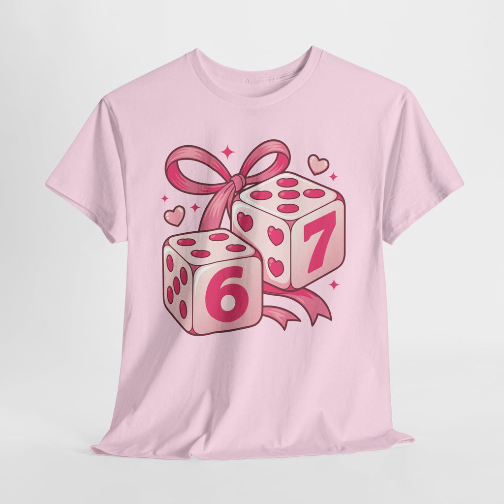Lucky Love Dice T-Shirt — Pink Heart Dice with Bow..Unisex Cotton Tee
