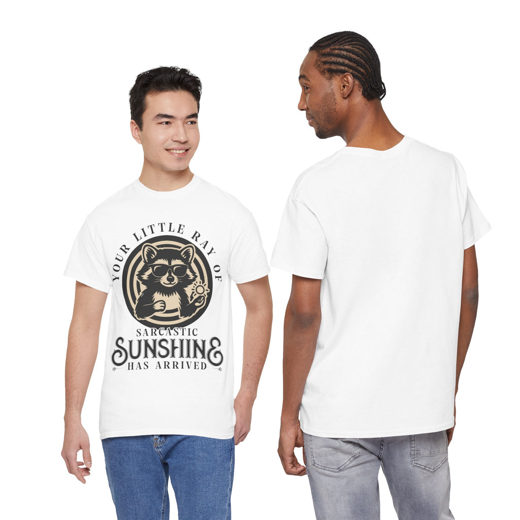 Cool Raccoon Sunglasses T-Shirt — Raccoon Holding Sun Graphic Unisex Cotton Tee