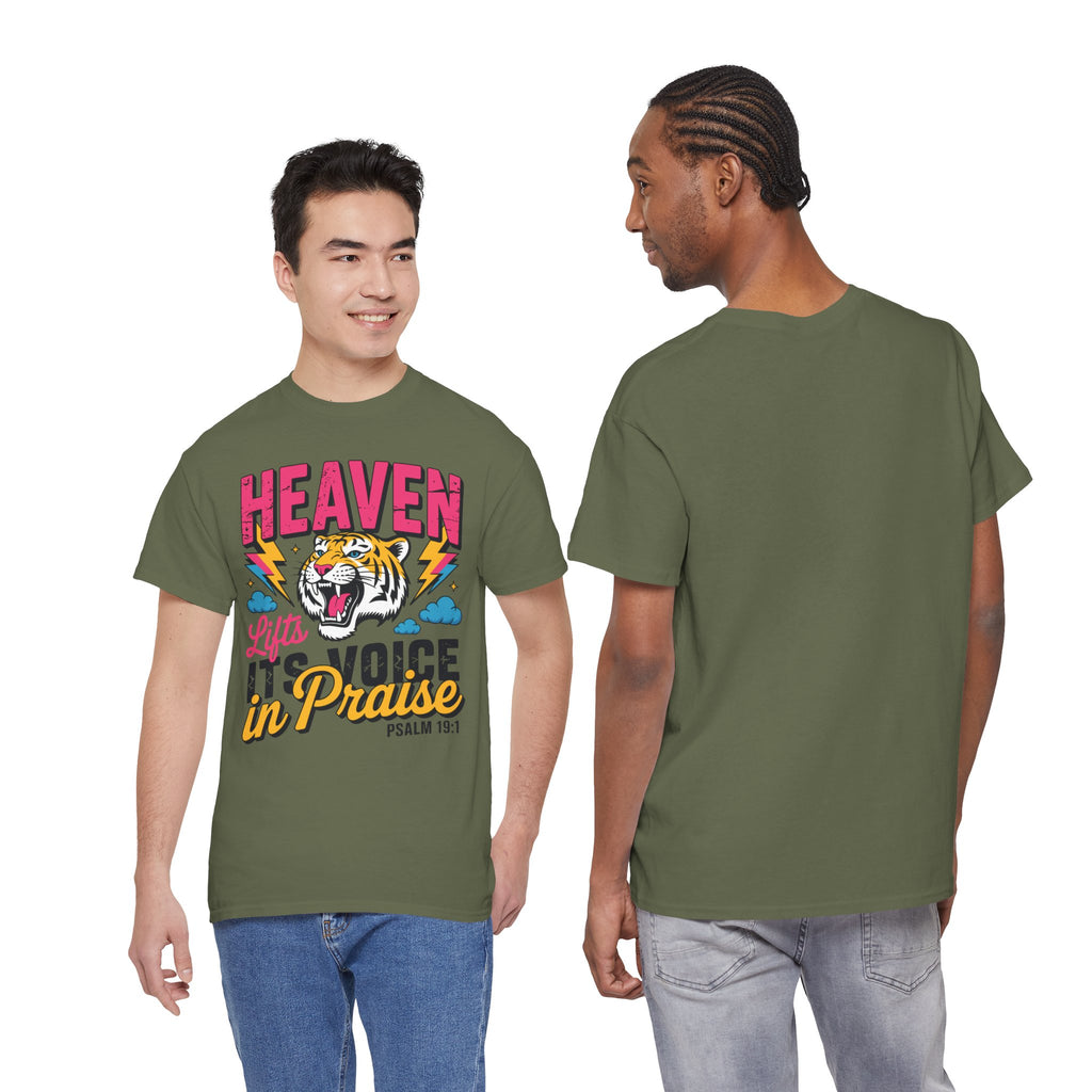 Psalm 19:1 Tiger Praise T-Shirt — Bold Christian Roaring Tiger Graphic.Unisex Cotton Tee