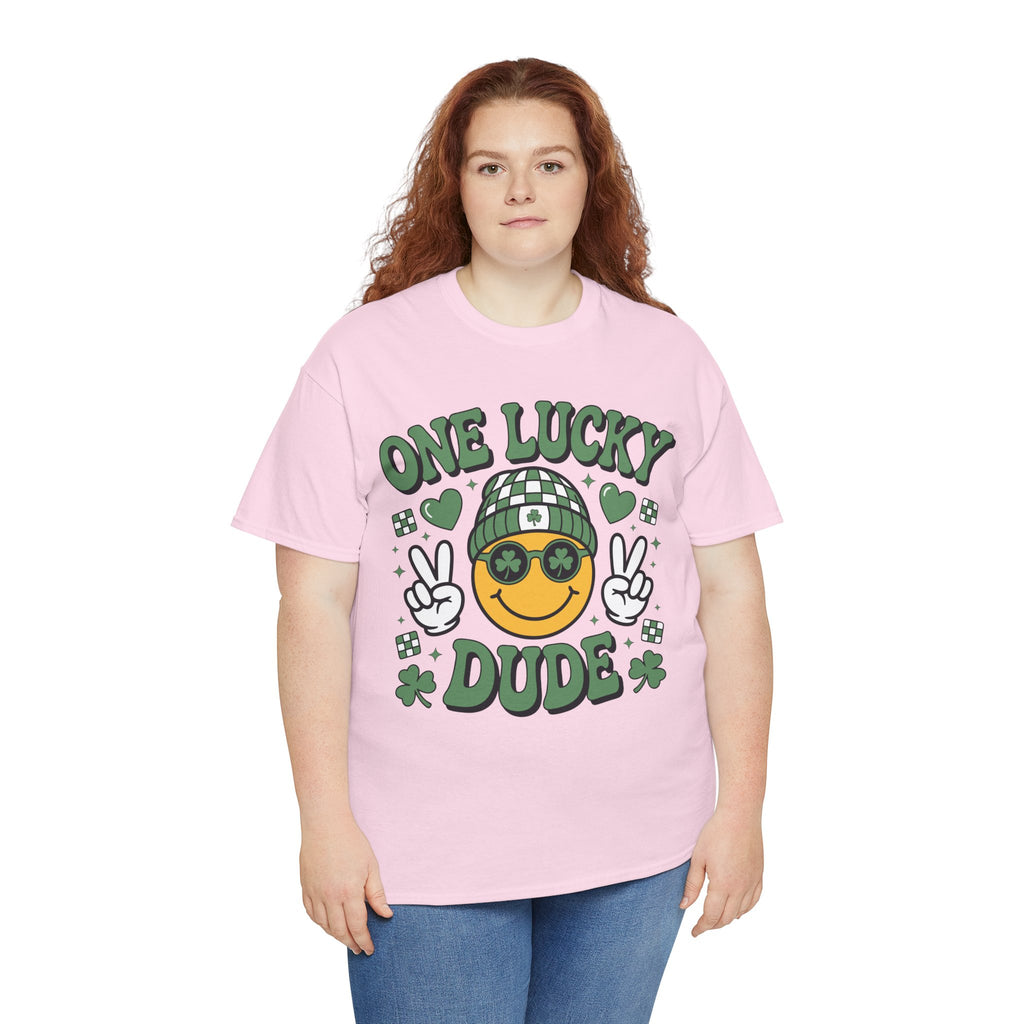 One Lucky Dude Shamrock Tee — St. Patrick's Day Smiley Unisex Cotton Tshirt