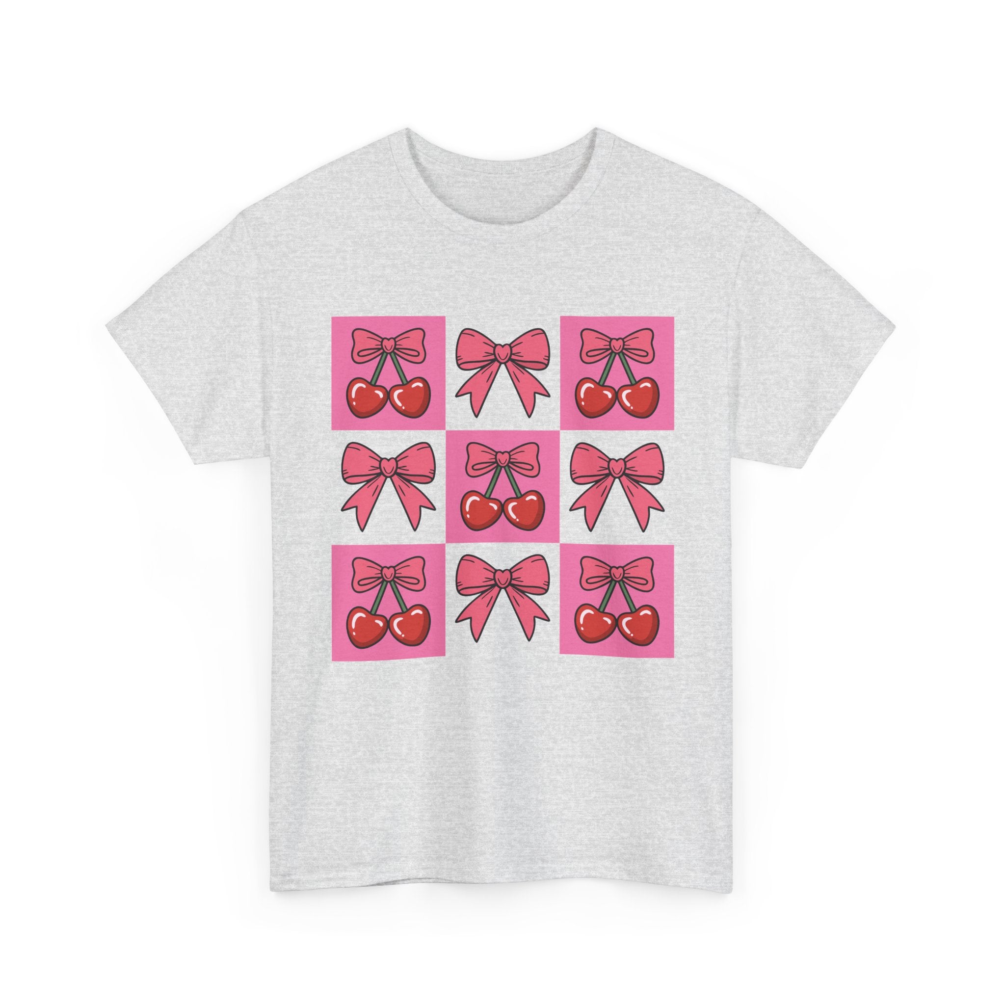 Cherry & Pink Bow Checkered Unisex Cotton Tee