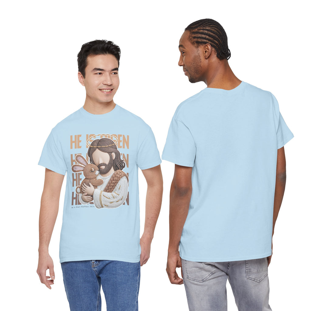 He Is Risen Matthew 28:6 Jesus With Lamb Unisex Cotton T-Shirt