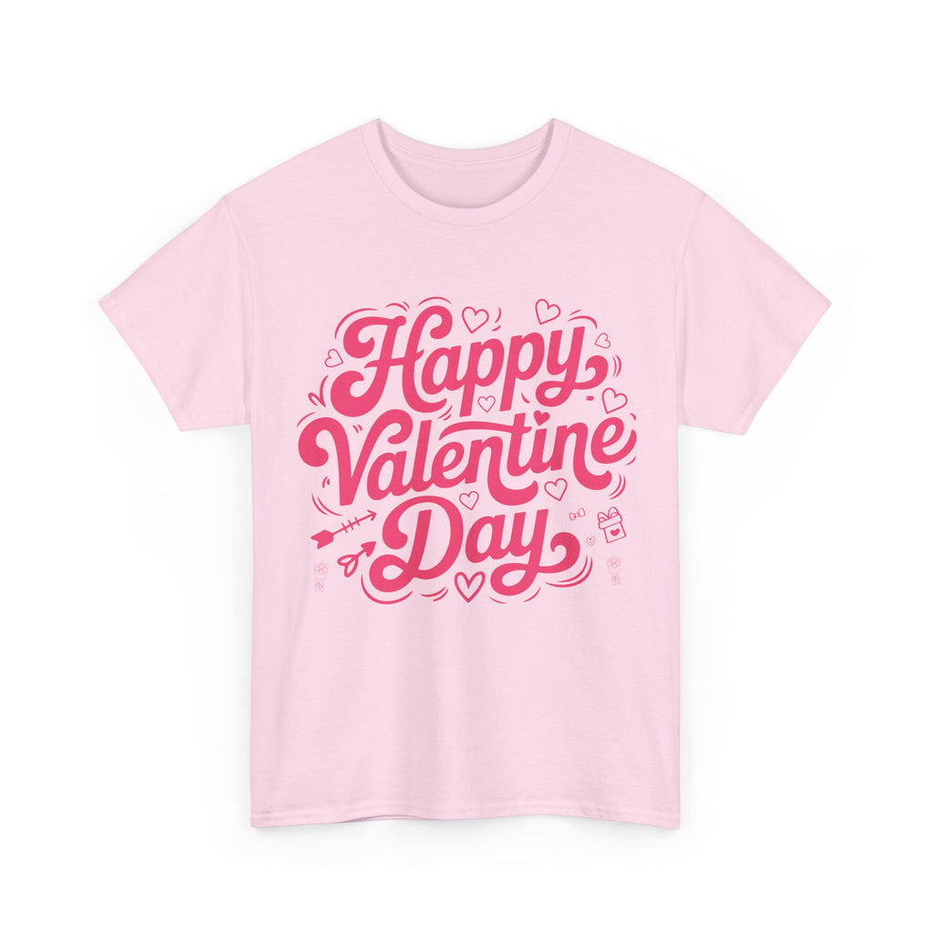Happy Valentine Day Tee — Pink Heart & Love Icons Valentine's Unisex Cotton Shirt