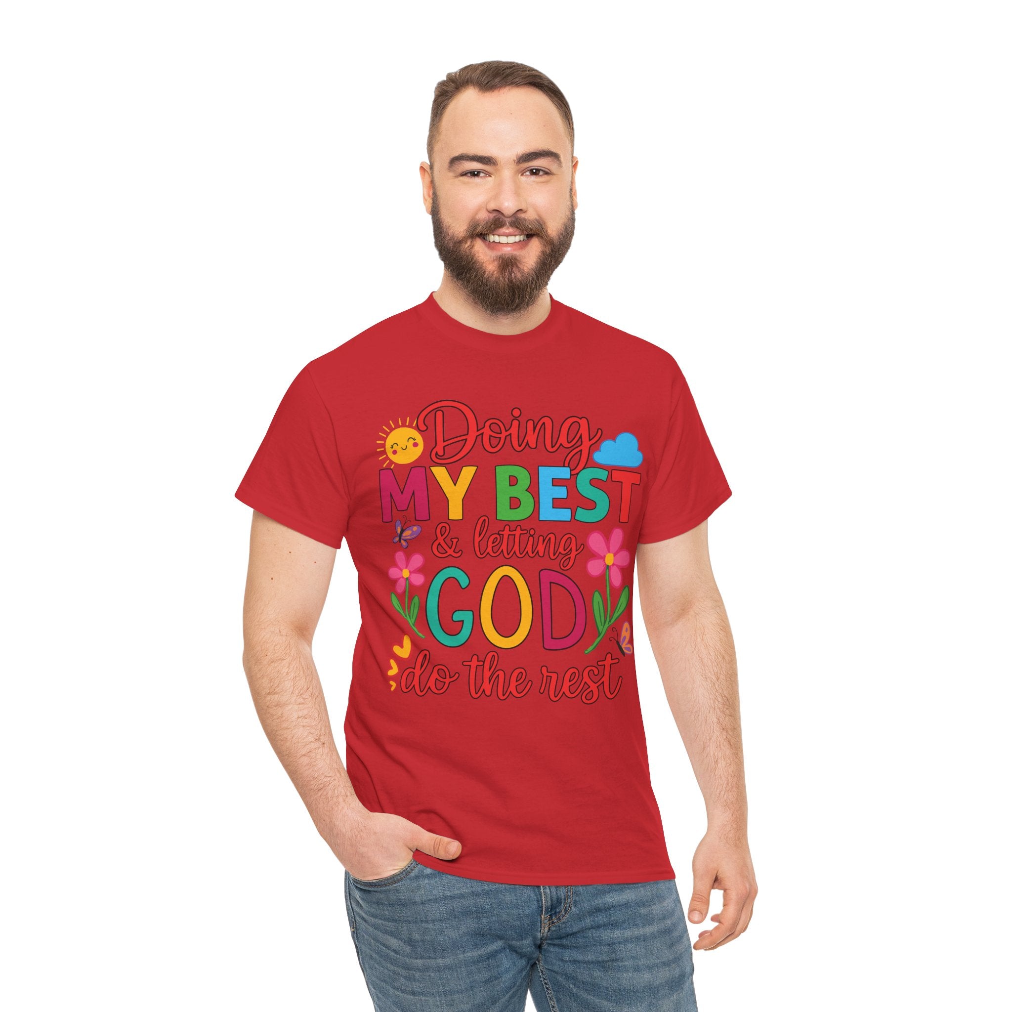 Doing My Best & Letting God Do The Rest T-Shirt — Floral Sun & Butterflies Inspirational Unisex Cotton Tee