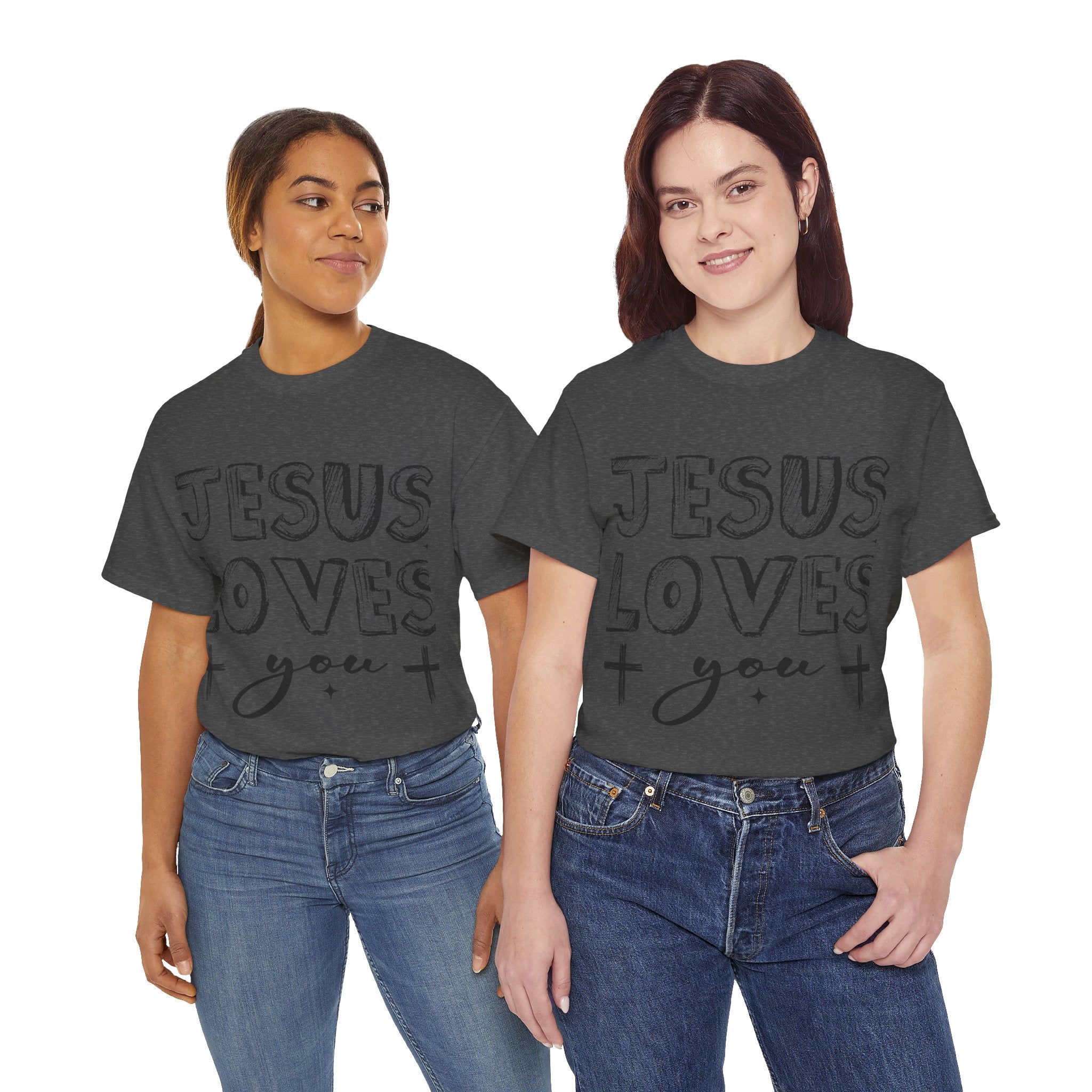 Jesus Loves You Chalk-Style Tee — Crosses & Stars Christian UNisex Cotton T-Shirt