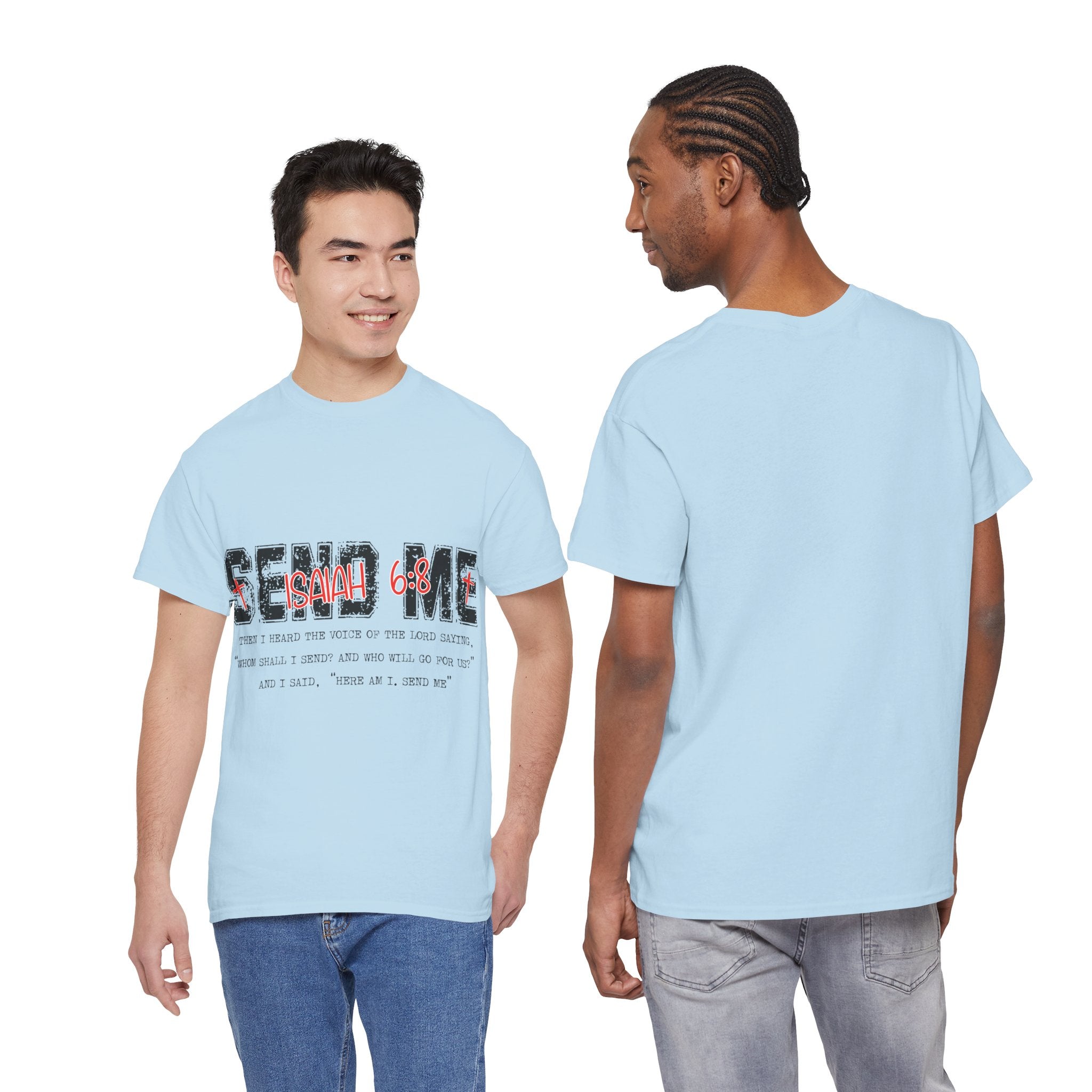 Here I Am Send Me Isaiah 6:8 T-Shirt — Christian Cross Graphic Unisex Cotton Tee