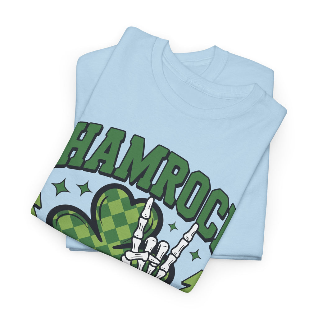Shamrock and Roll Tee — Skeleton Hand & Lightning St. Patrick’s Rock Unisex Cotton Shirt