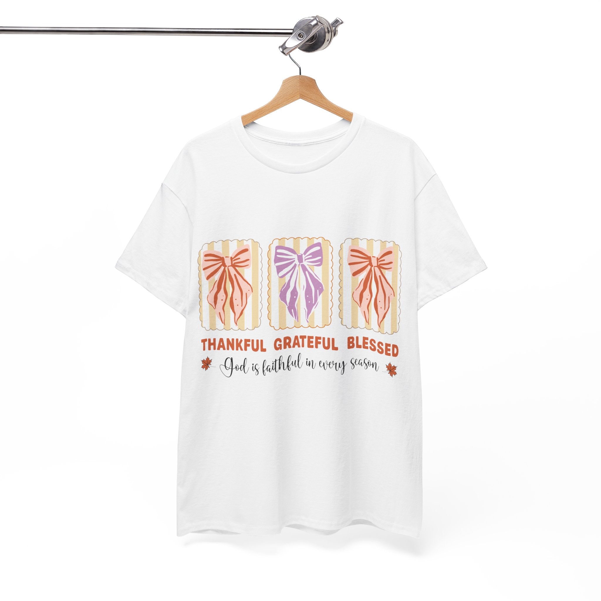 Thankful Grateful Blessed Fall Tee — God Is Faithful Pastel Bows..Unisex Cotton Tee