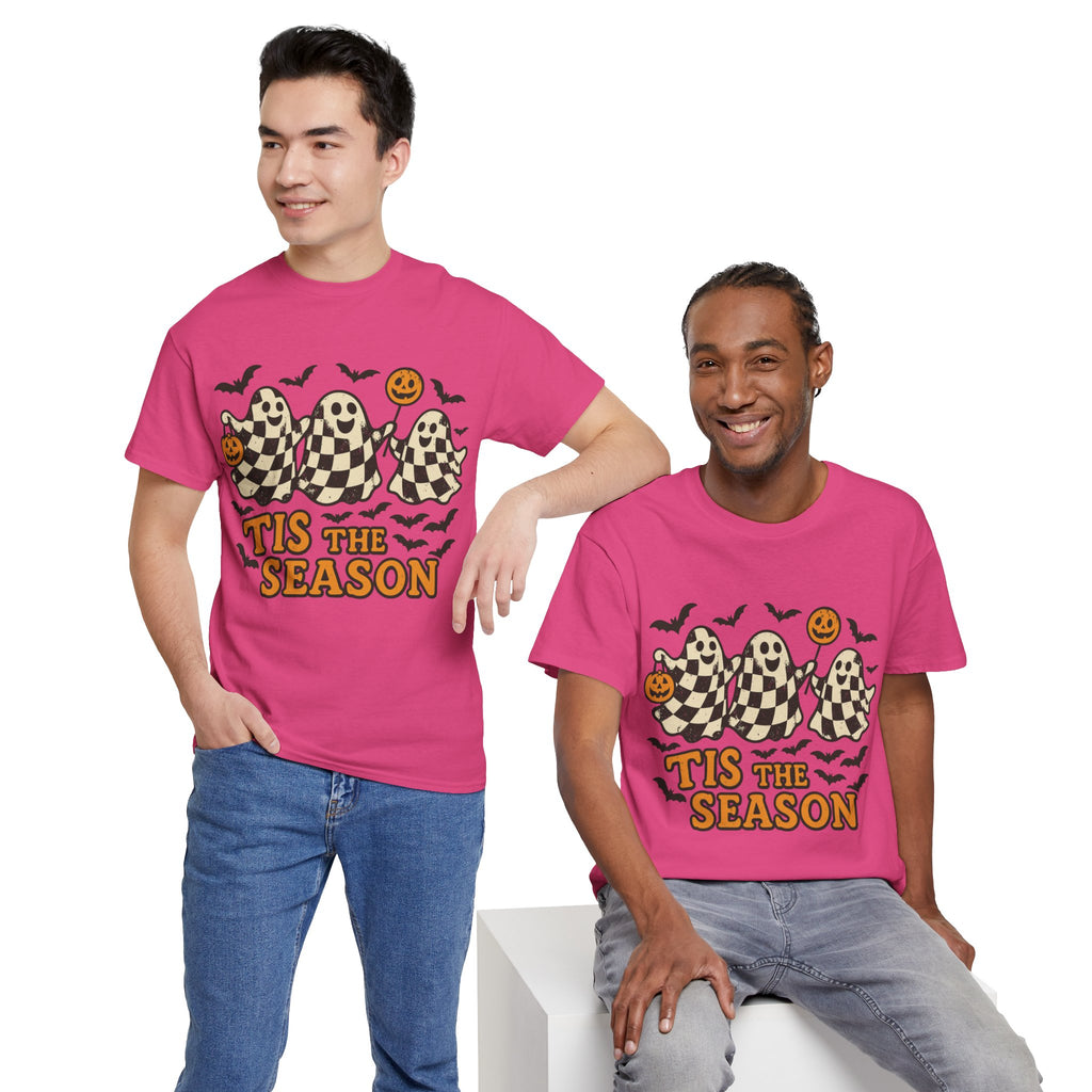 Halloween Ghosts Checker Pattern Unisex Cotton Tee