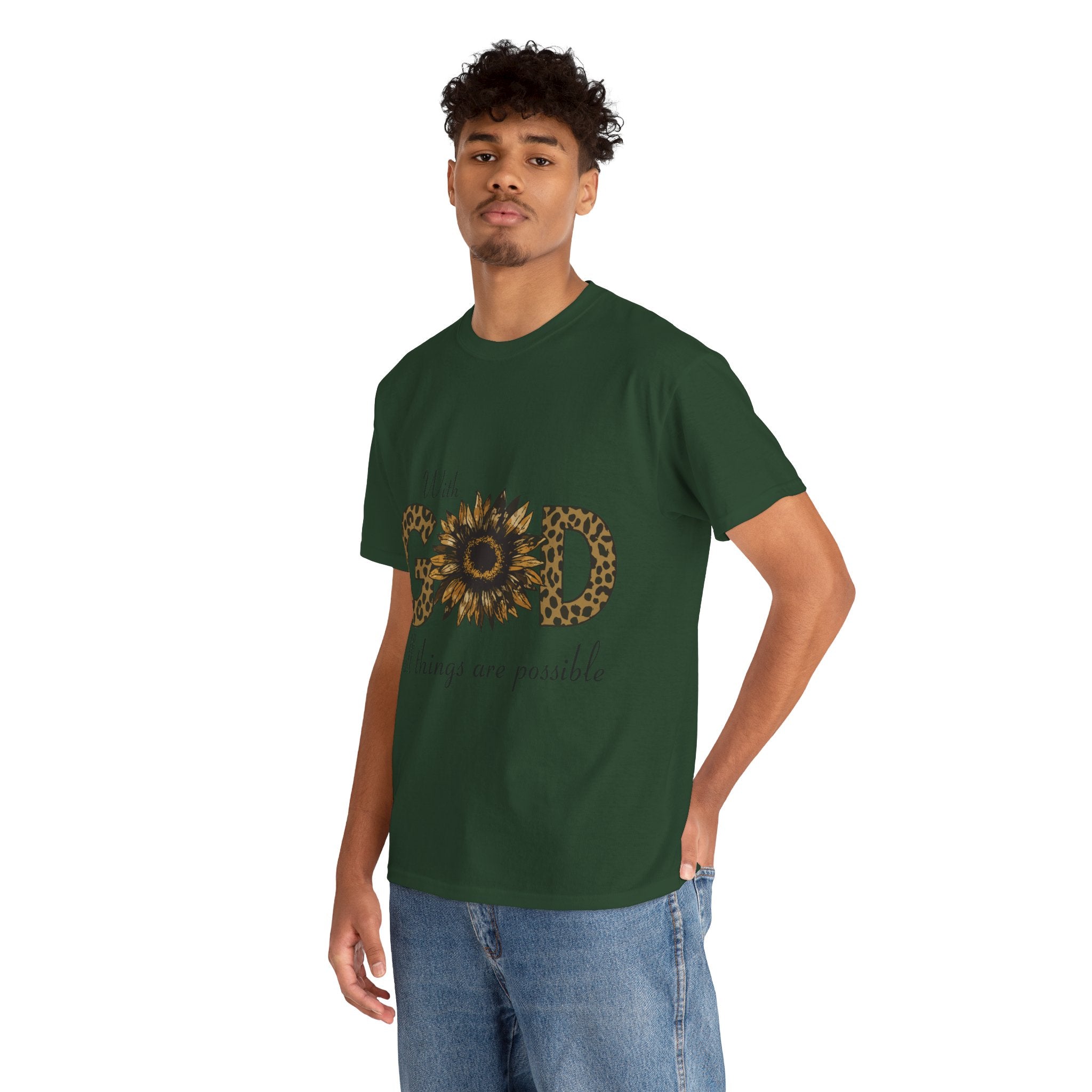 GOD Leopard Print Sunflower Unisex Cotton Tee