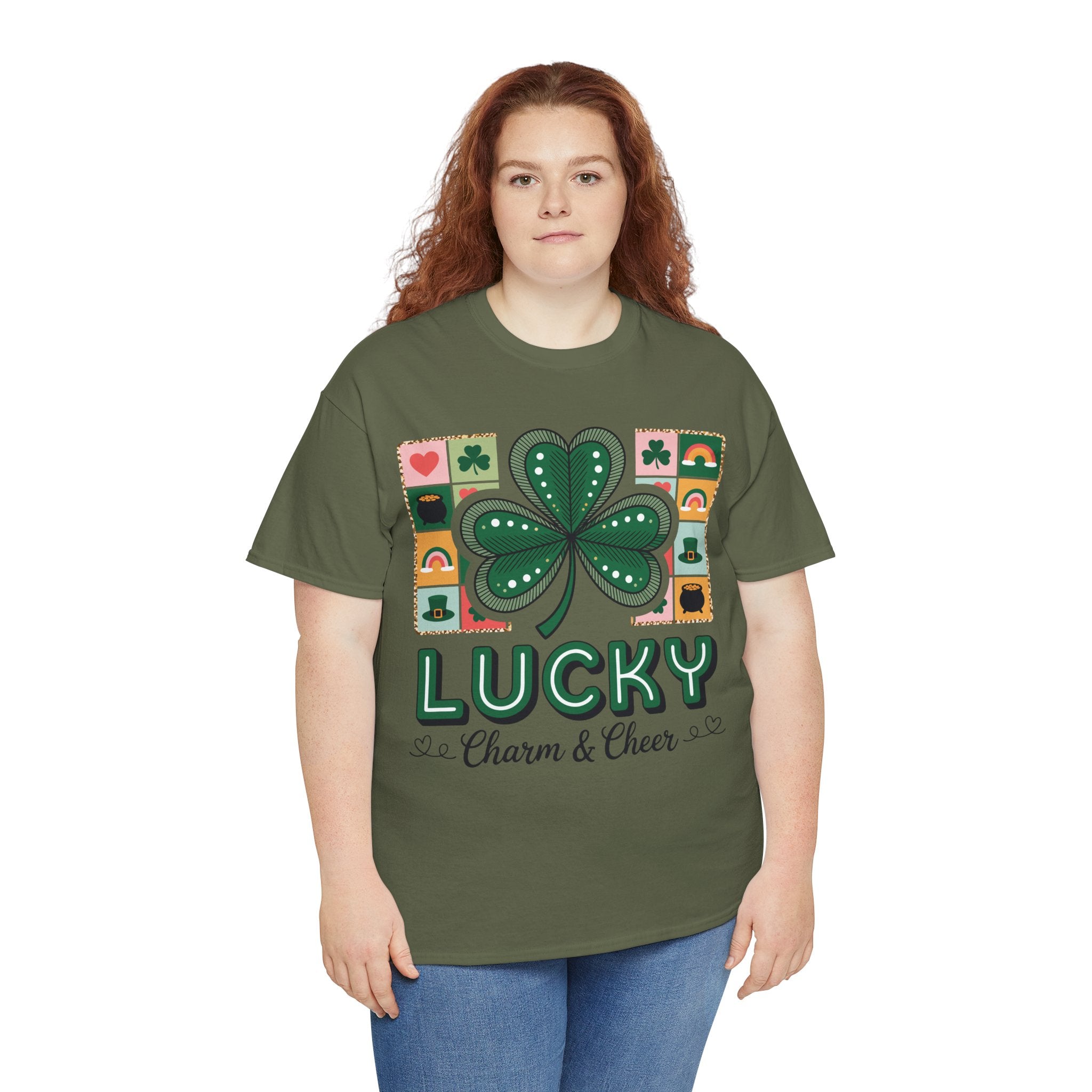 Lucky Charm & Cheer Clover Tee — Patchwork St. Patrick’s Day Unisex Cotton T-Shirt