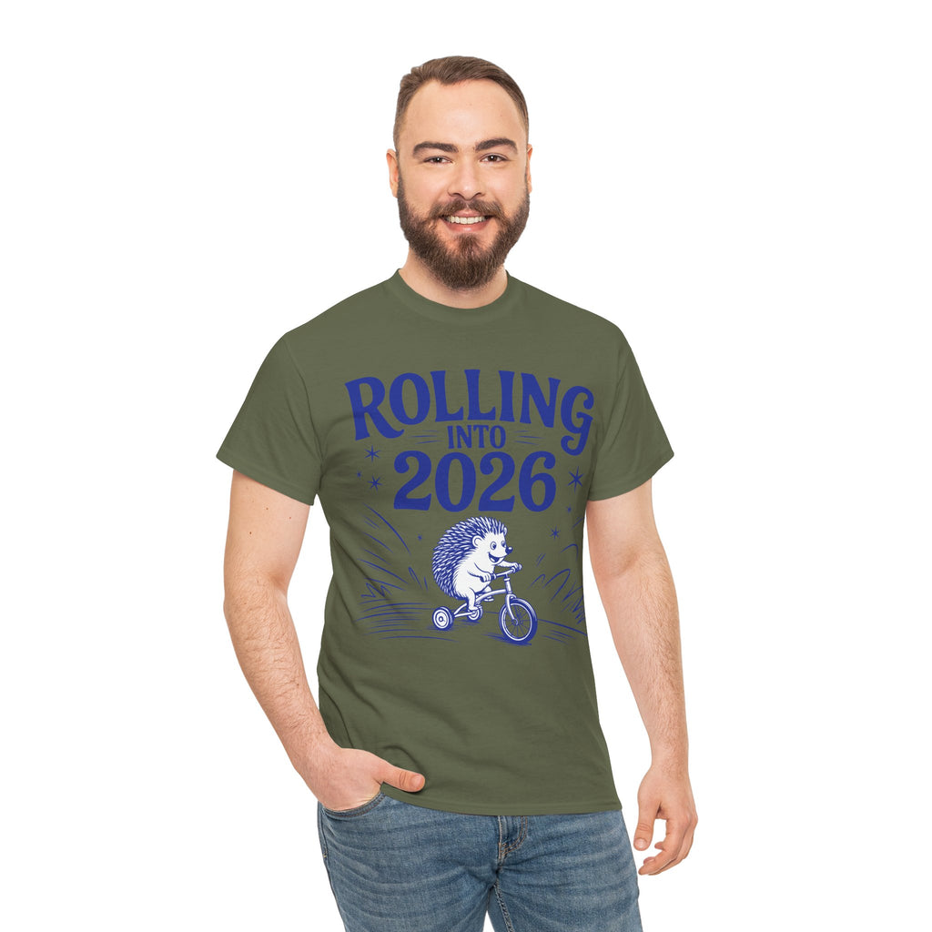 Rolling Into 2026 Hedgehog Tricycle Unisex Cotton Tee