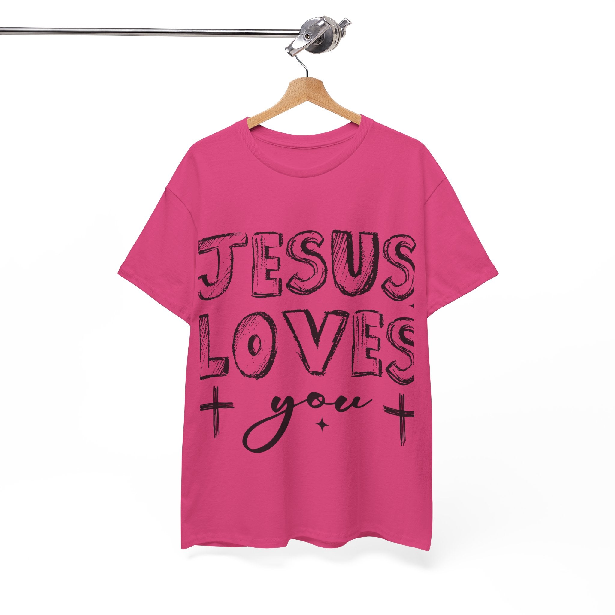 Jesus Loves You Chalk-Style Tee — Crosses & Stars Christian UNisex Cotton T-Shirt
