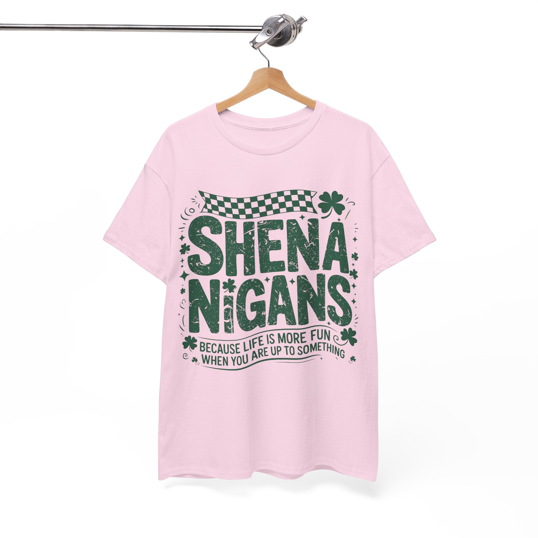 Shenanigans Clover Tee — Bright Green St. Patrick’s Day Shirt with Checkered Flag Unisex Cotton Tee