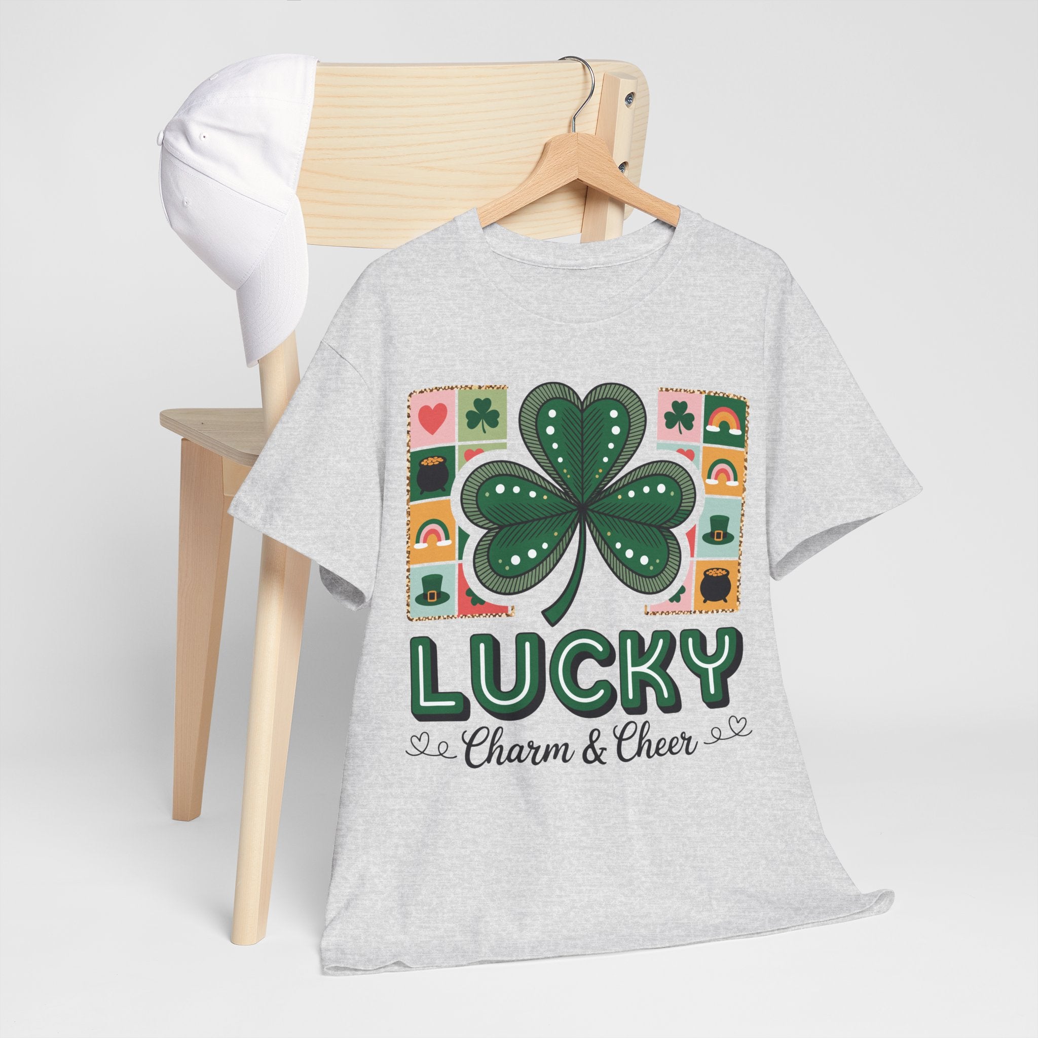 Lucky Charm & Cheer Clover Tee — Patchwork St. Patrick’s Day Unisex Cotton T-Shirt