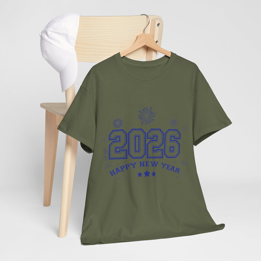 Happy New Year 2026 Varsity Tee — Fireworks & Confetti Celebration Unisex Cotton Tee