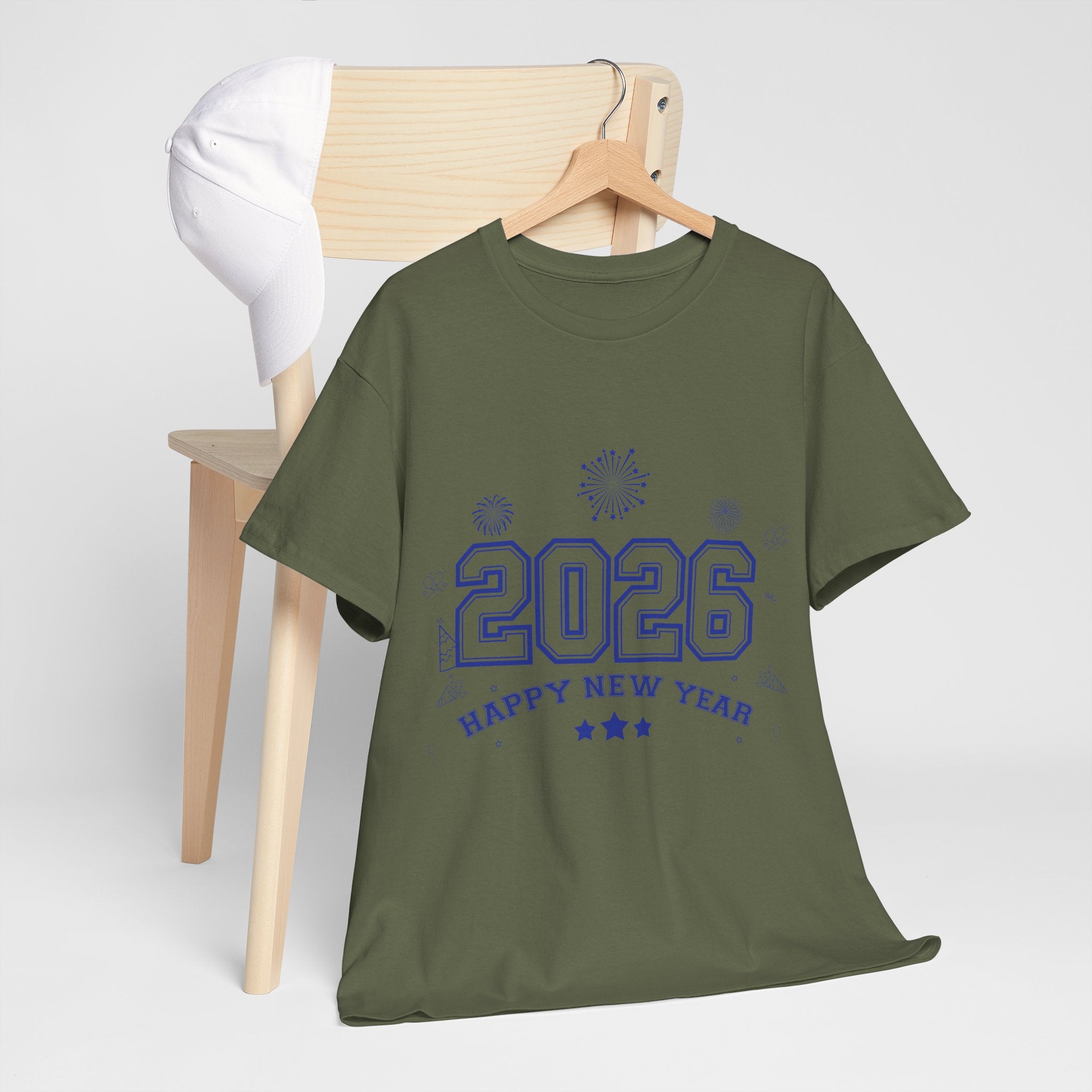 Happy New Year 2026 Varsity Tee — Fireworks & Confetti Celebration Unisex Cotton Tee