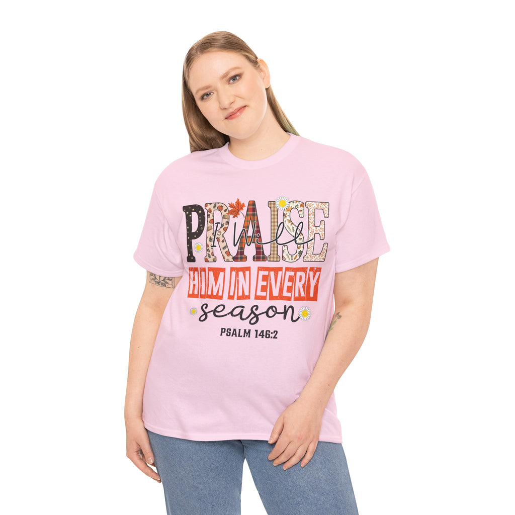 Praise Him In Every Tee — Fall Daisies & Leaf Floral Graphic Unisex Cotton T-Shirt