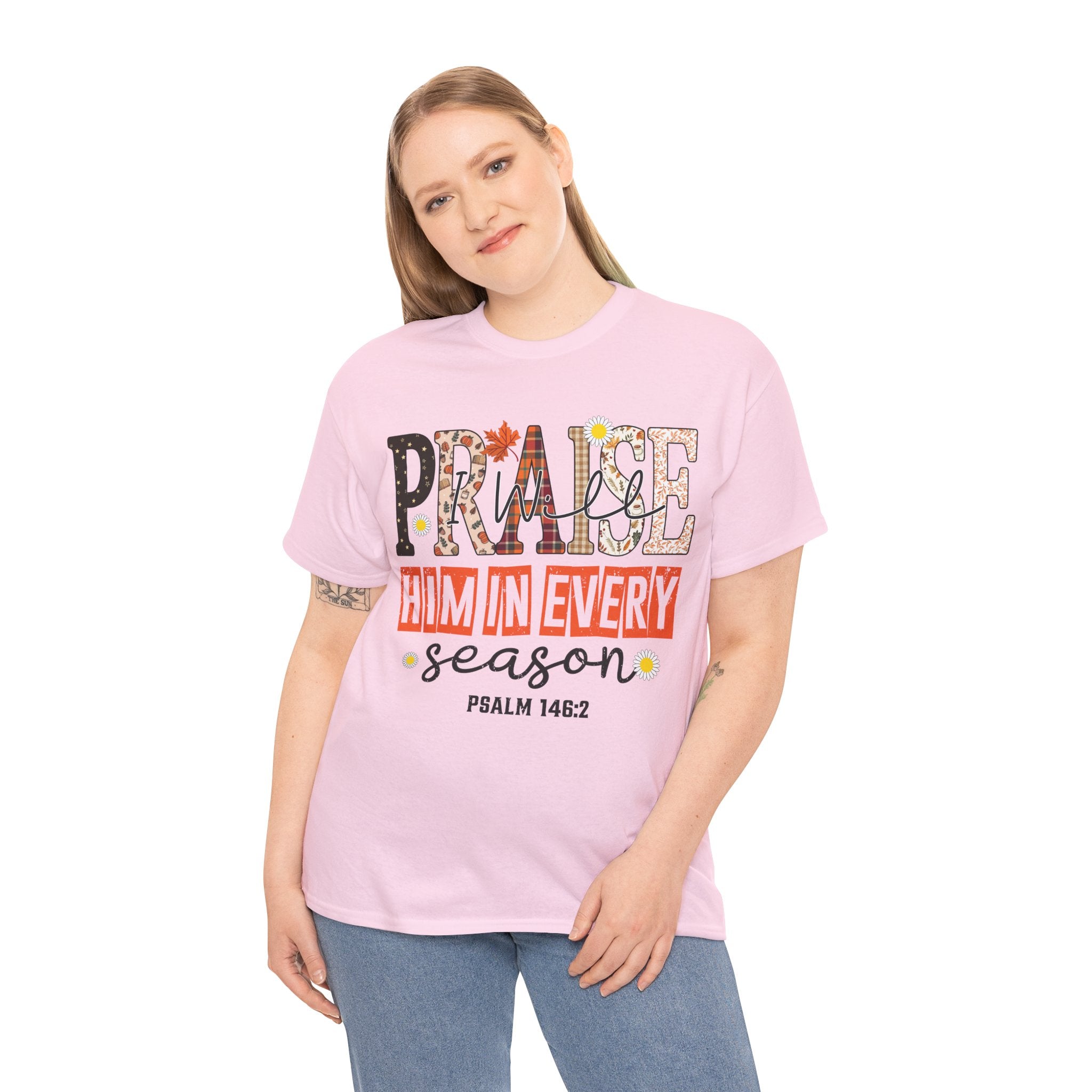 Praise Him In Every Tee — Fall Daisies & Leaf Floral Graphic Unisex Cotton T-Shirt