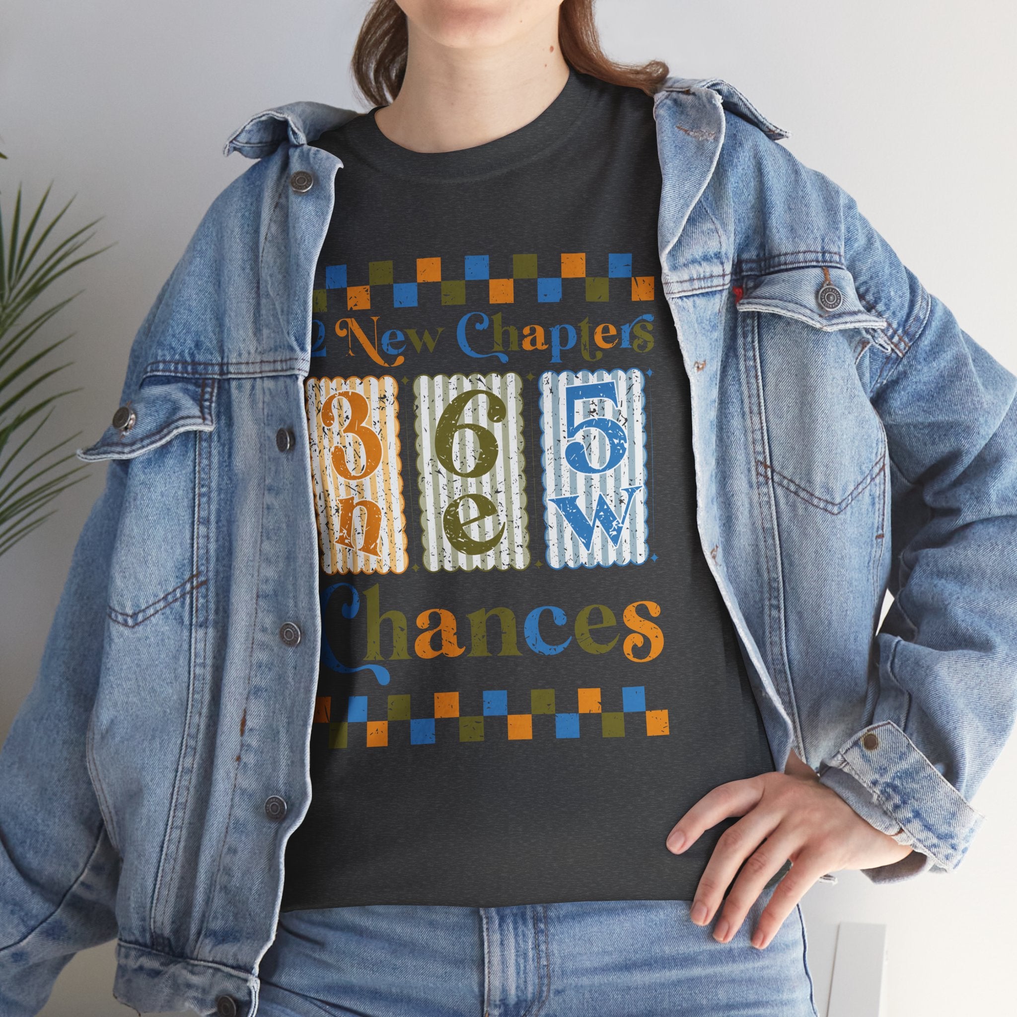 Retro '12 New Chapters, 365 New Chances' T-Shirt — Colorful Distressed Vintage Unisex Cotton Tee